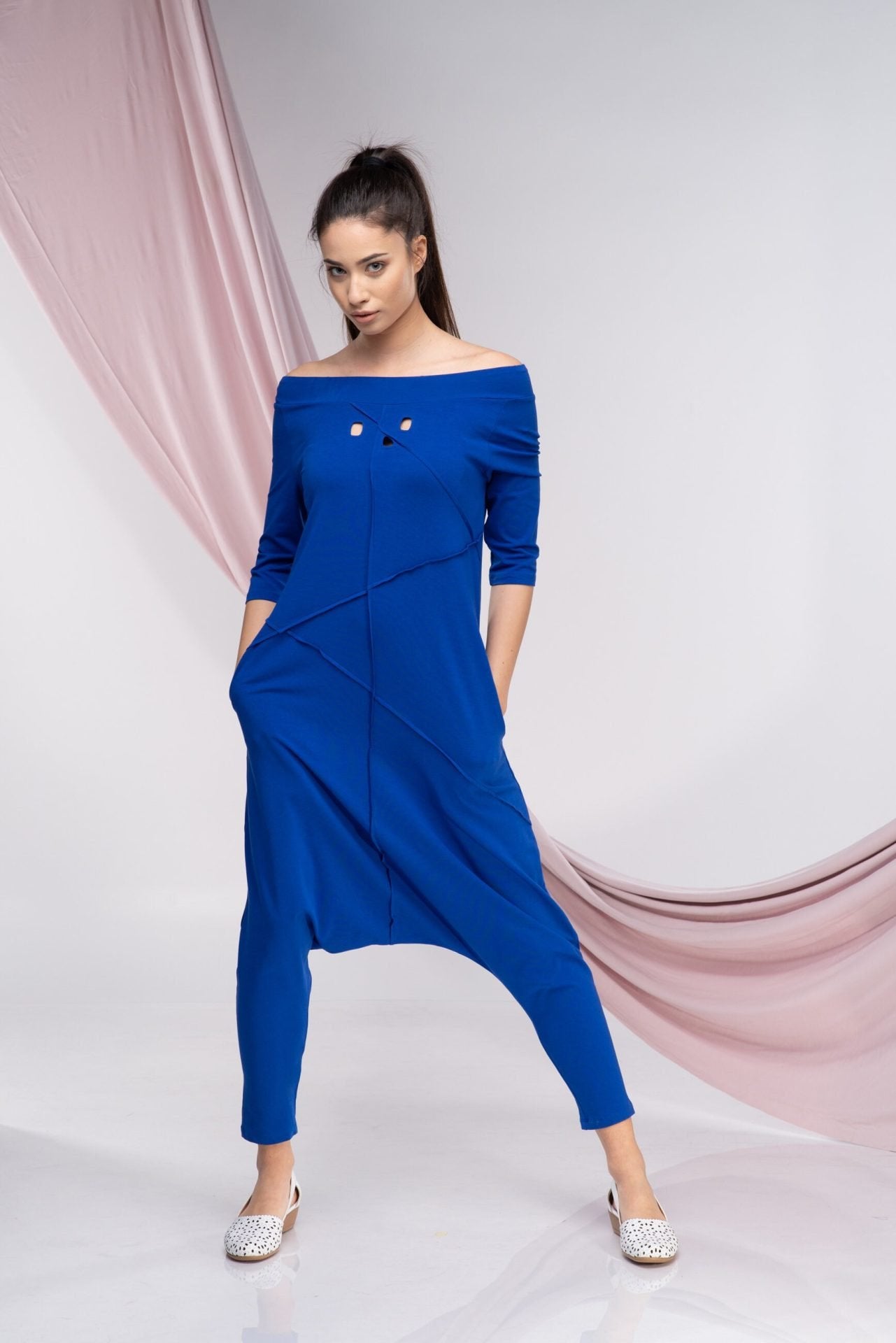 Blue Plus Size Harem Jumpsuit