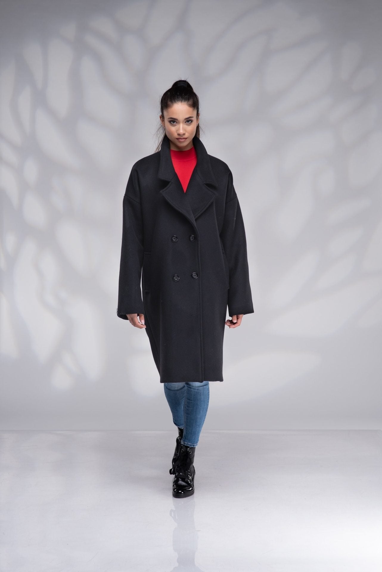 Oversized Wool Black Short Knee Length Winter Coat