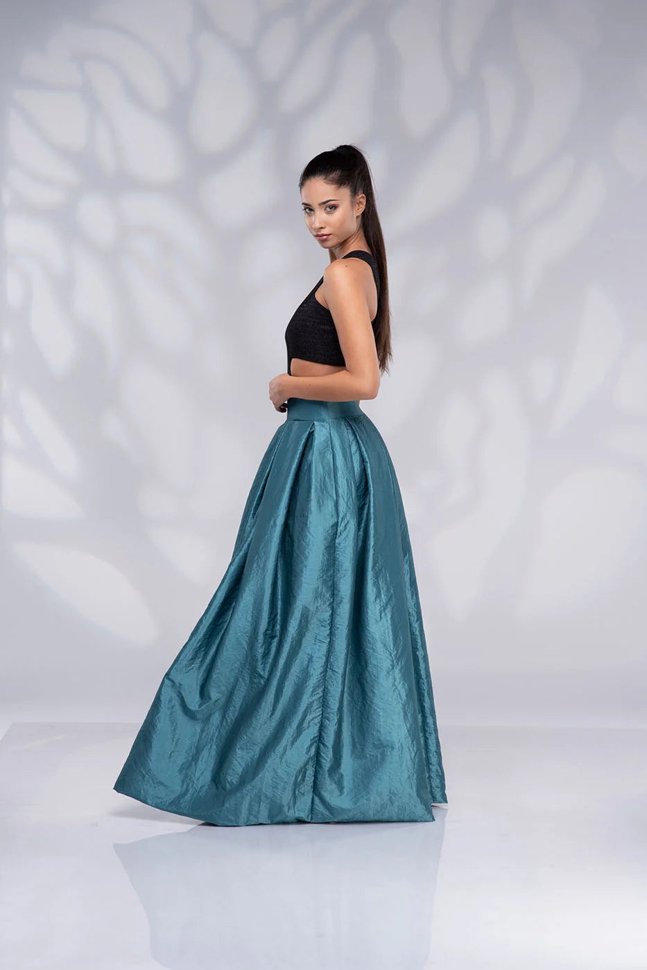 Long Teal Blue Taffeta Skirt - Formal High Waisted