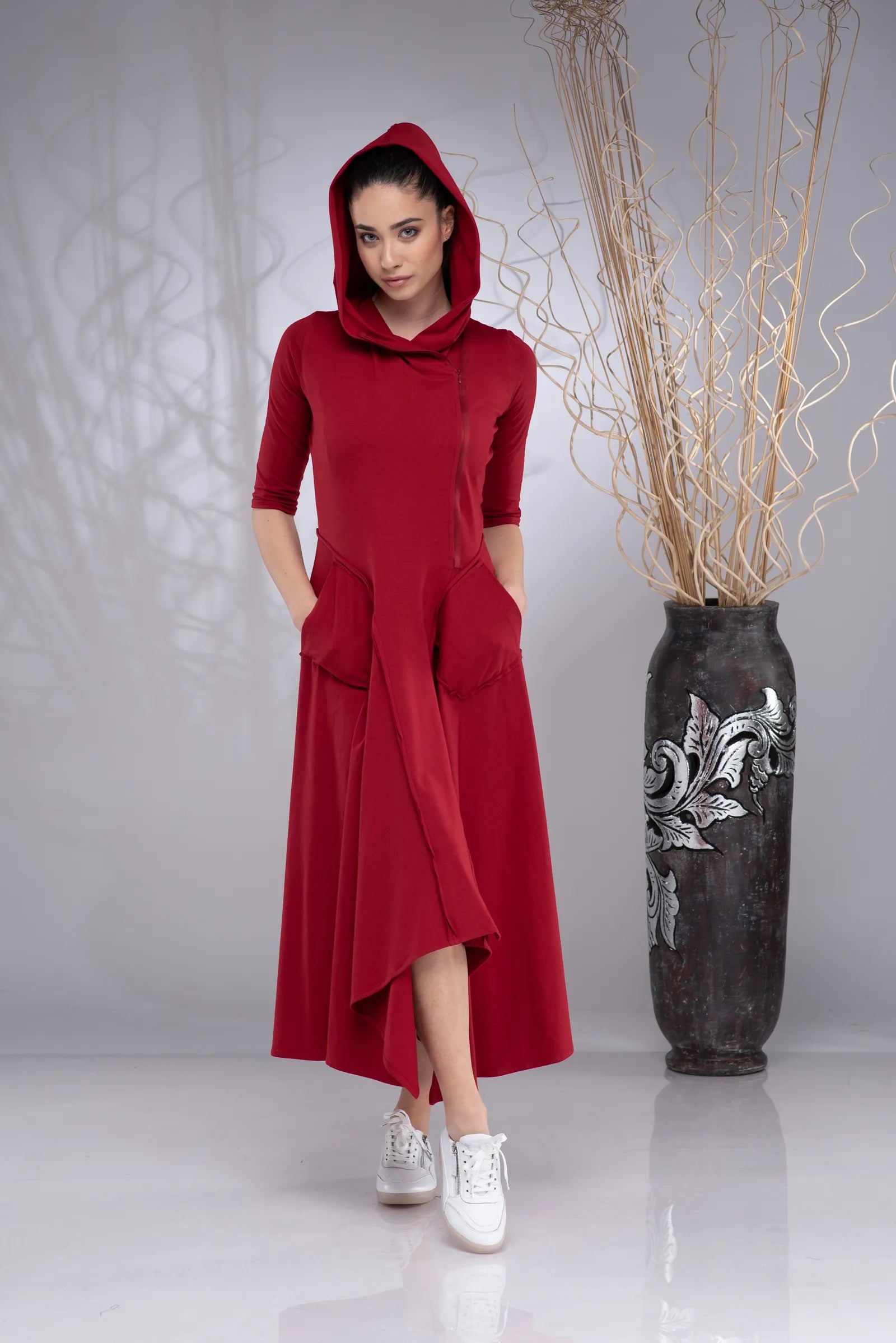 Maxi Hooded Elven Fairy Asymmetrical Dress-Danellys.webp
