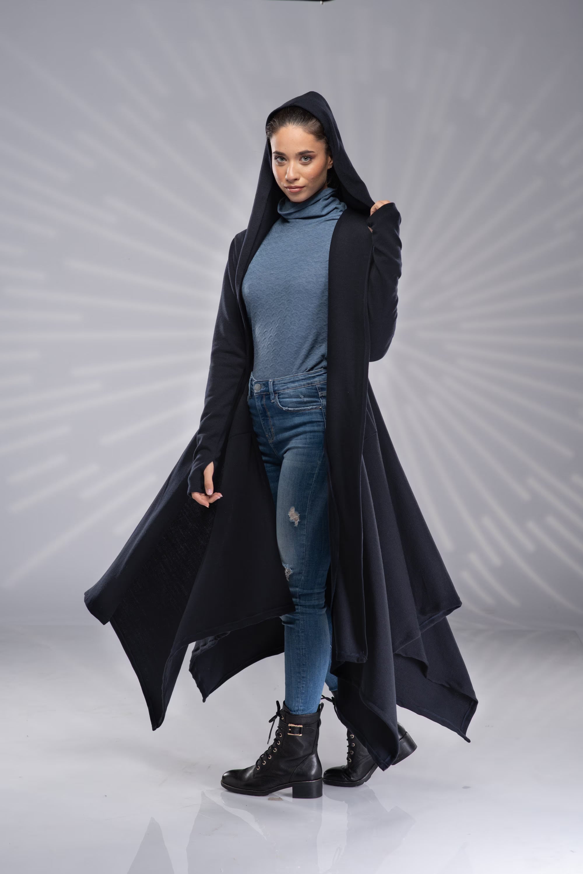 Open Knit Cardigan with Hood - Maxi Duster Sweater2-Danellys.webp