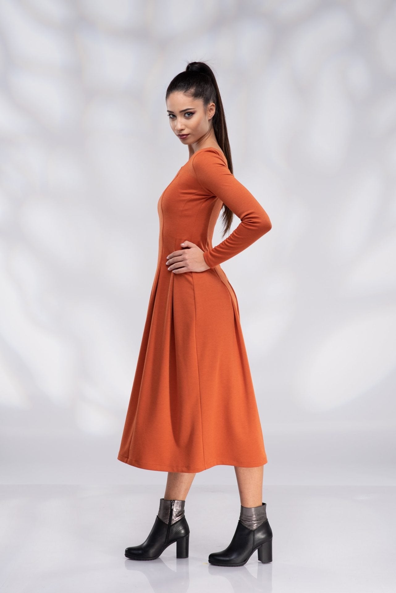 Winter Burnt Orange Midi Dress