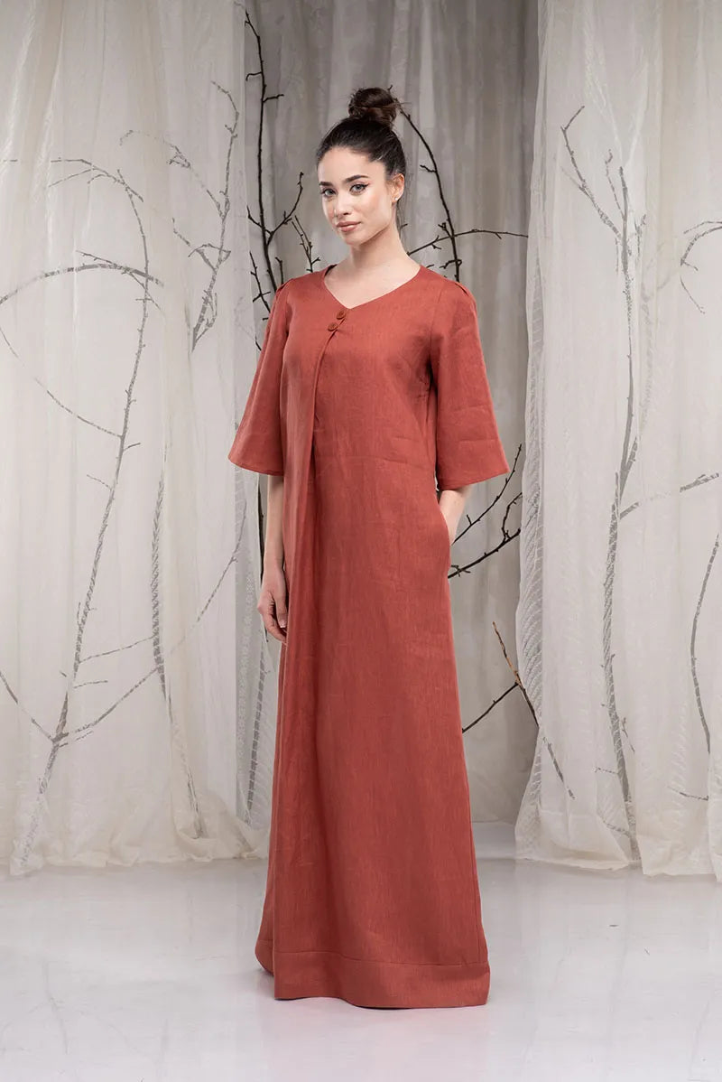 Maxi Linen Kaftan Abaya Dress