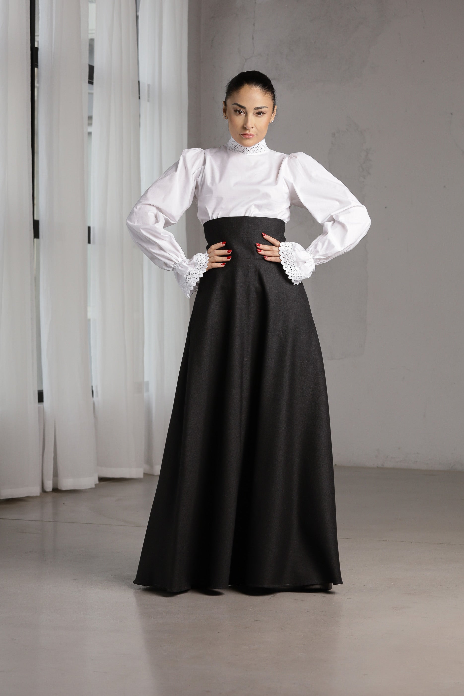 Black A-Line Maxi Skirt with Corset Back Detail