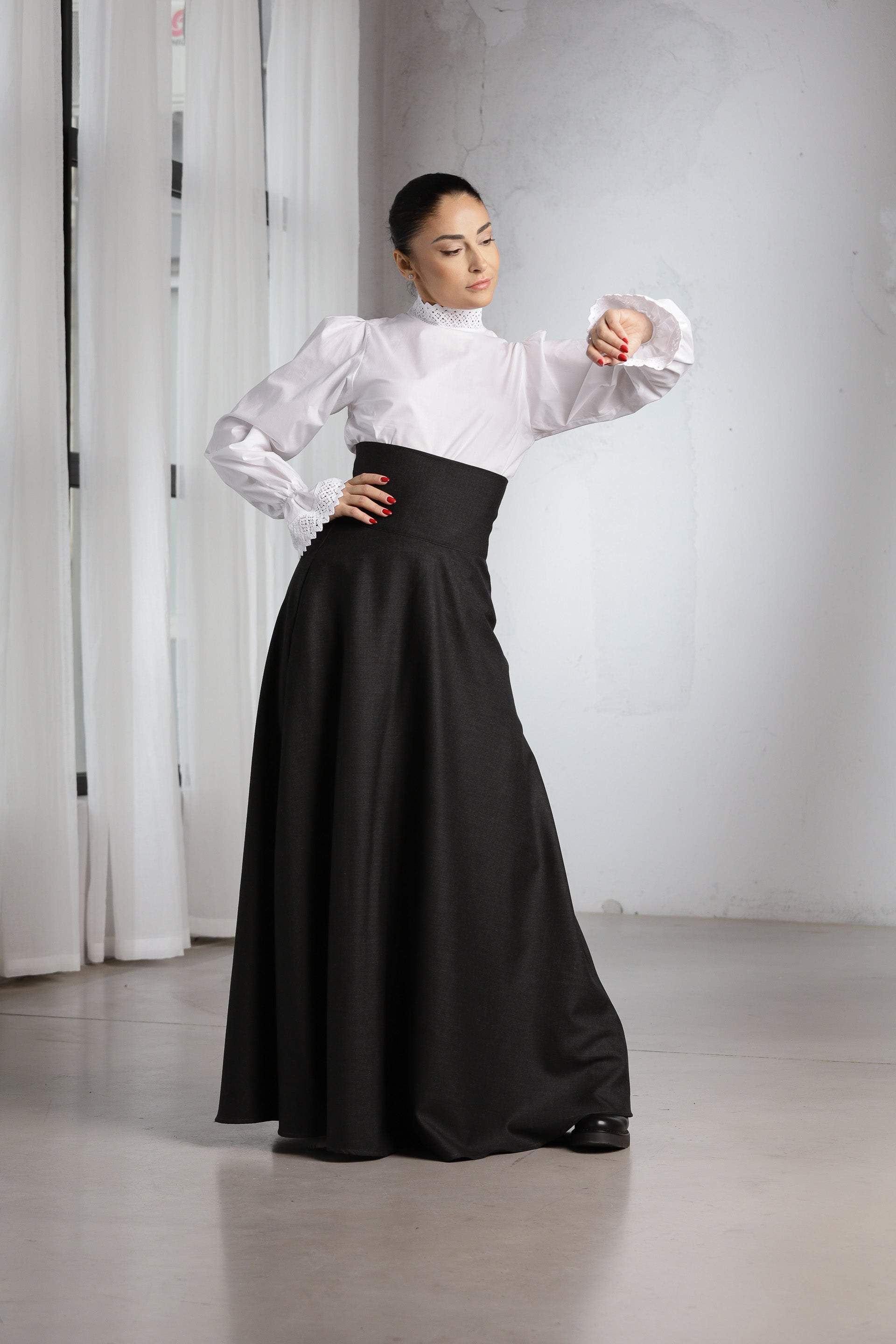 Black A-Line Maxi Skirt with Corset Back Detail