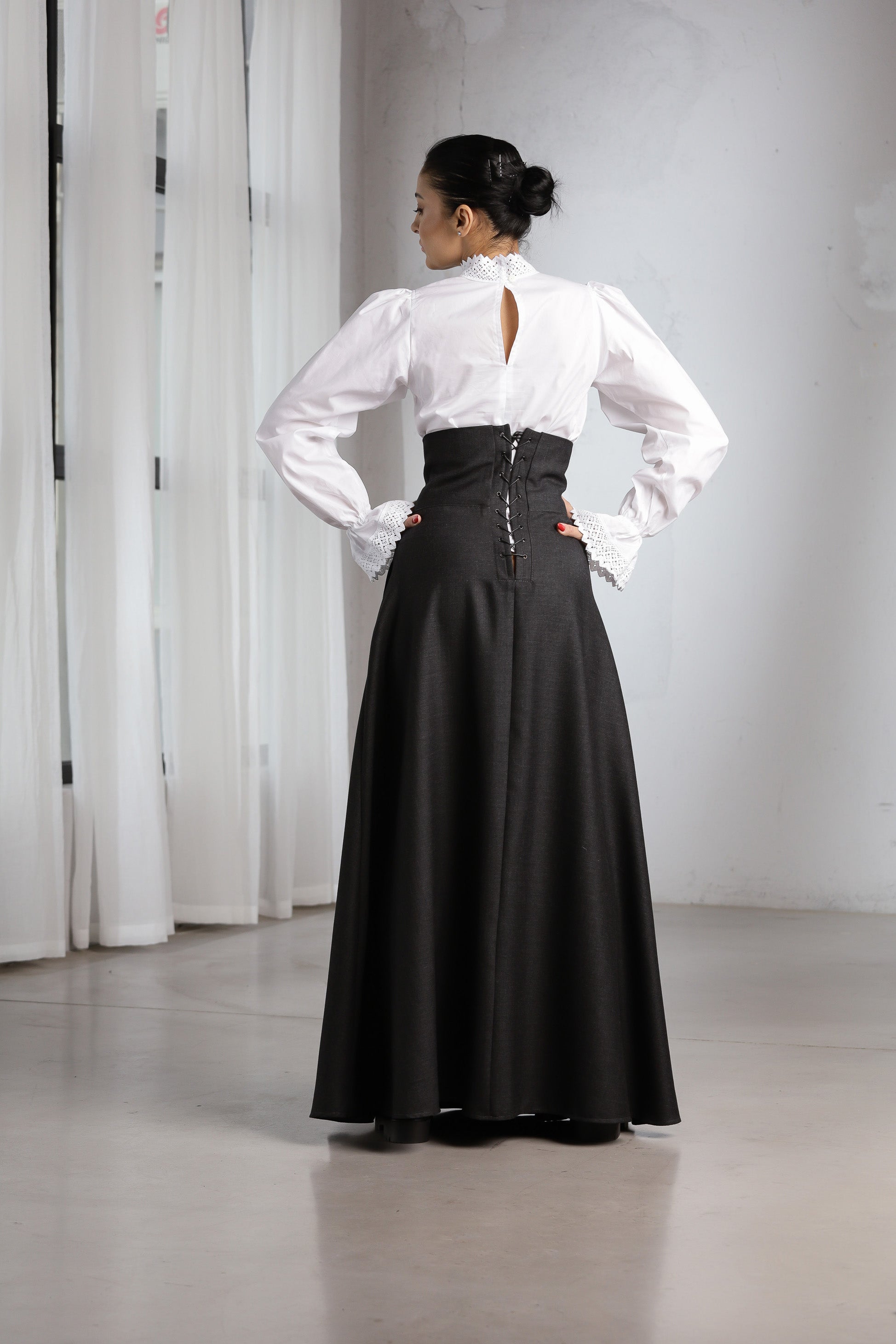 Black A-Line Maxi Skirt with Corset Back Detail