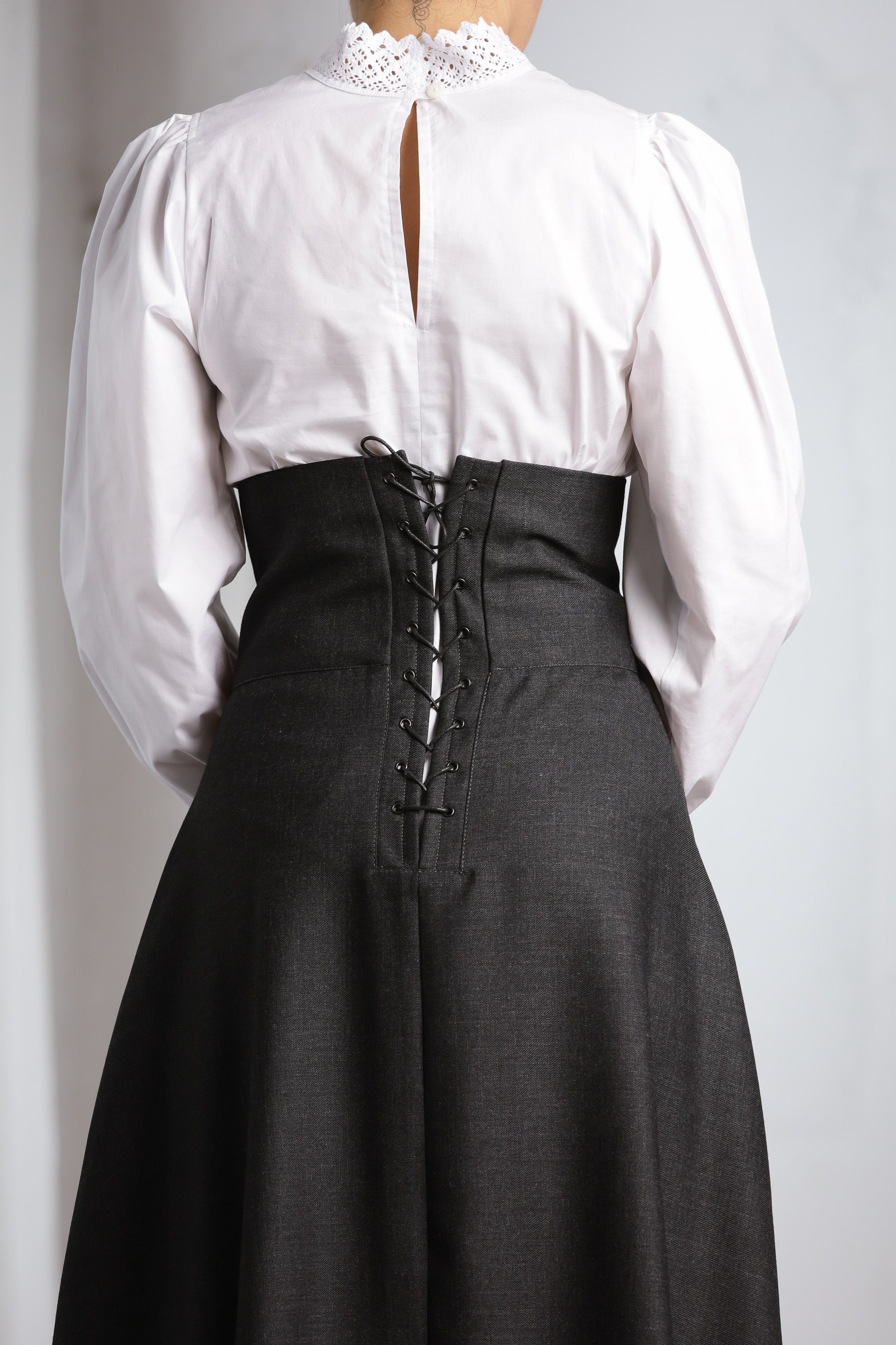 Black A-Line Maxi Skirt with Corset Back Detail