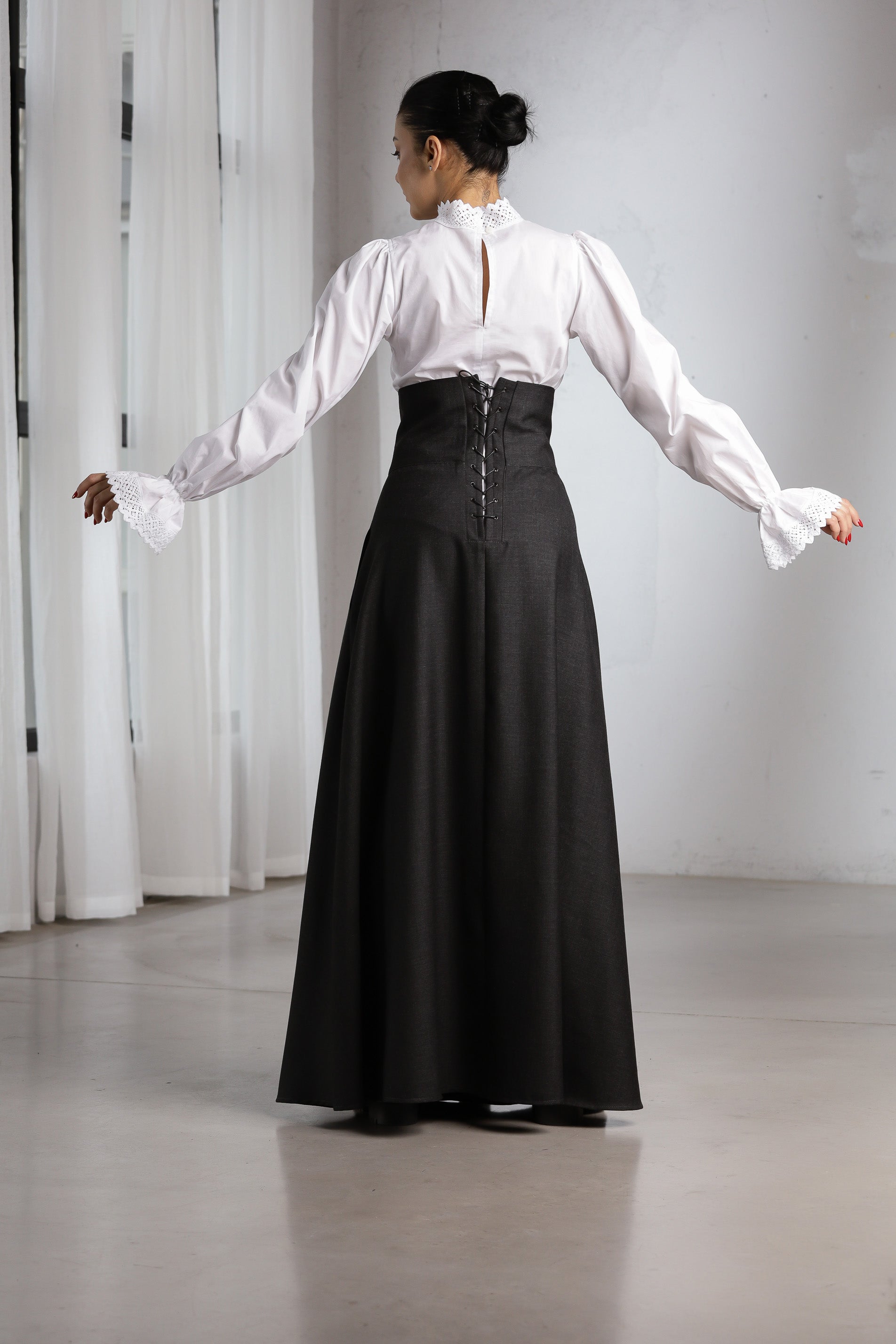 Black A-Line Maxi Skirt with Corset Back Detail