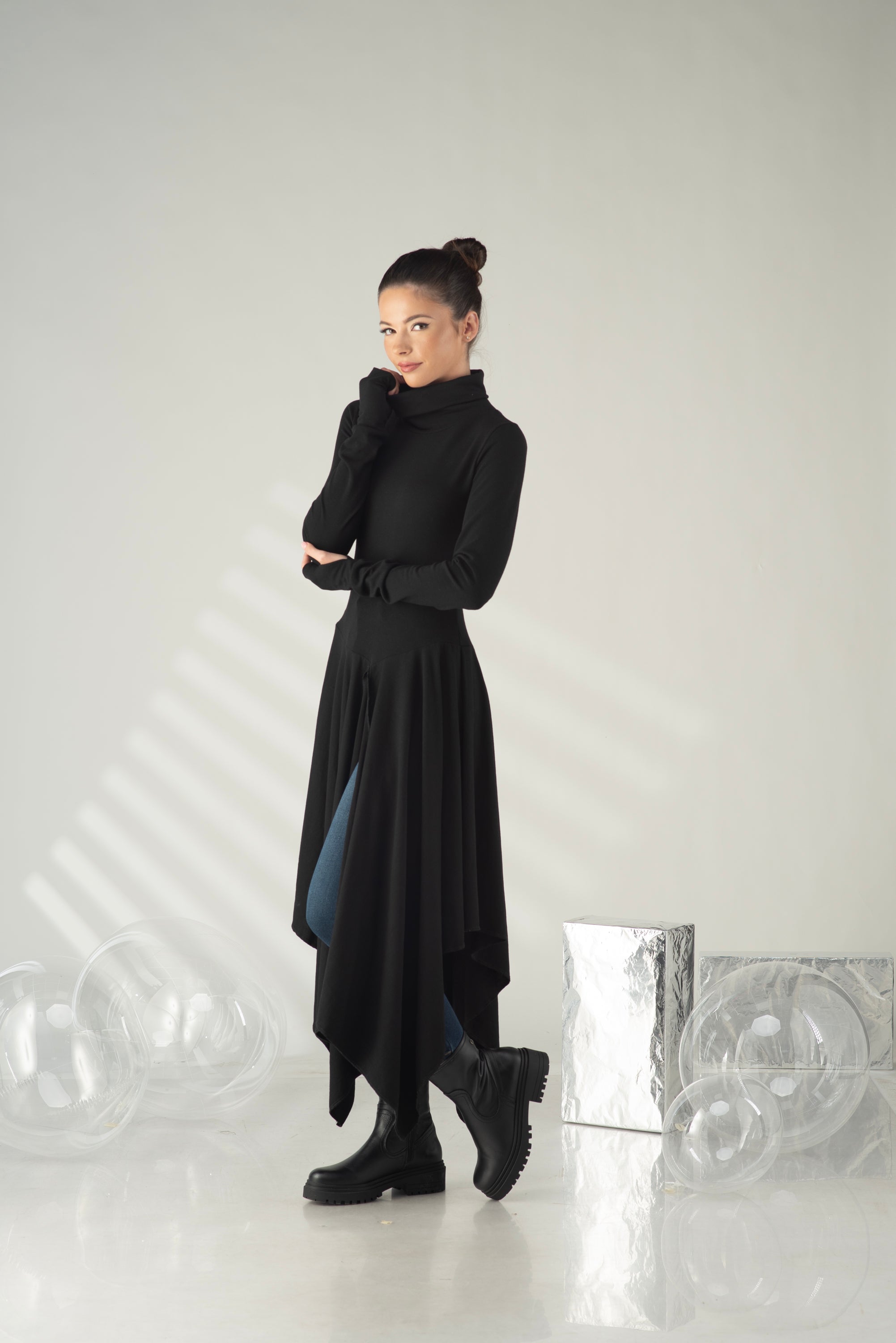 Black Asymmetrical Tunic Top – Long Sleeve Avant Garde Top