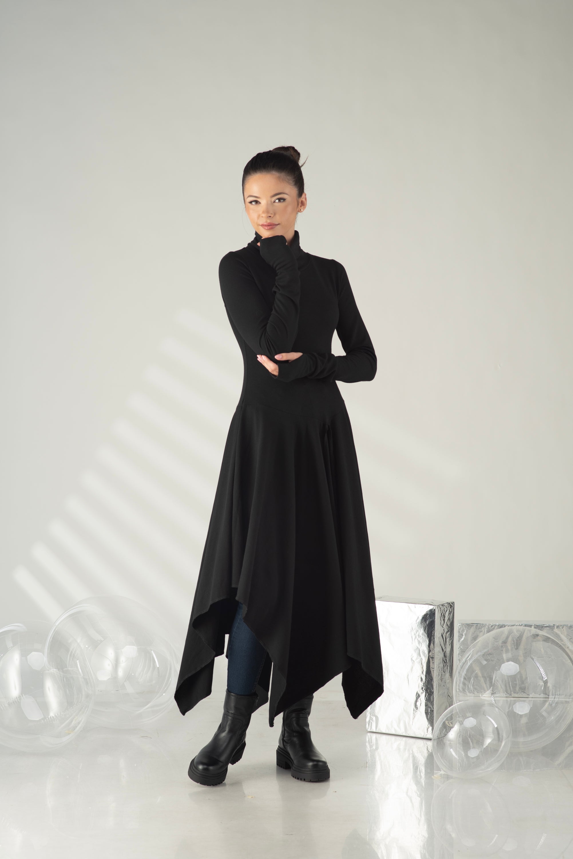 Black Asymmetrical Tunic Top – Long Sleeve Avant Garde Top