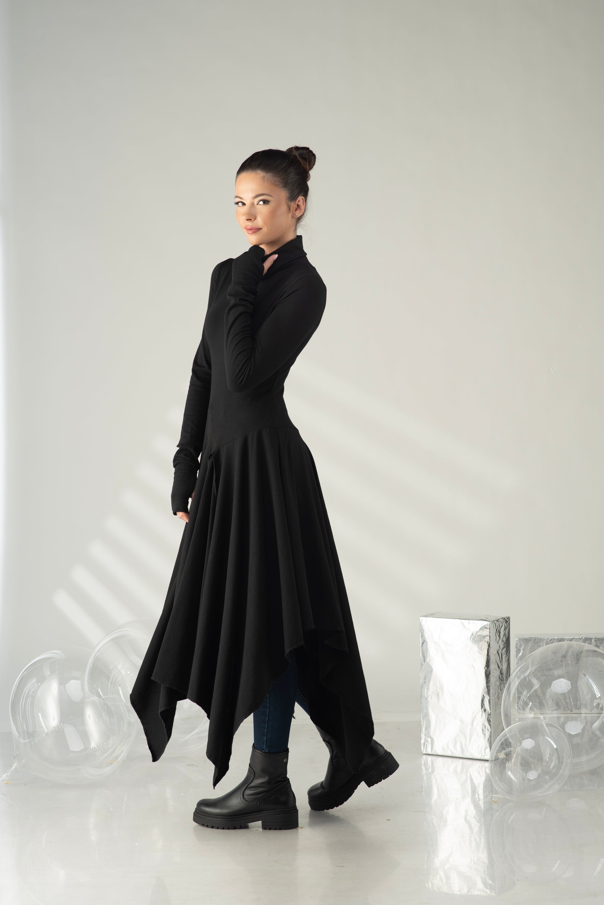 Black Asymmetrical Tunic Top – Long Sleeve Avant Garde Top