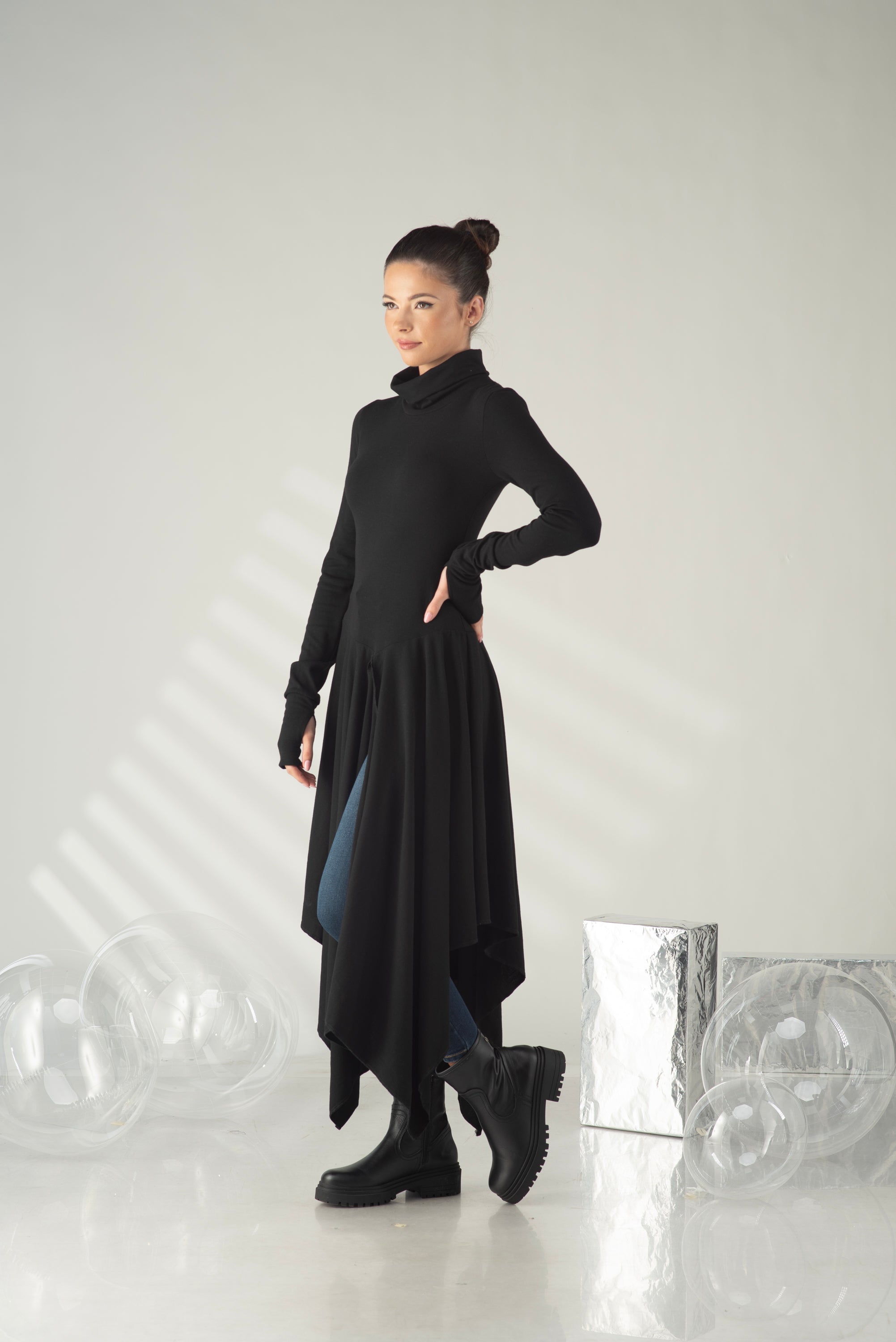 Black Asymmetrical Tunic Top – Long Sleeve Avant Garde Top