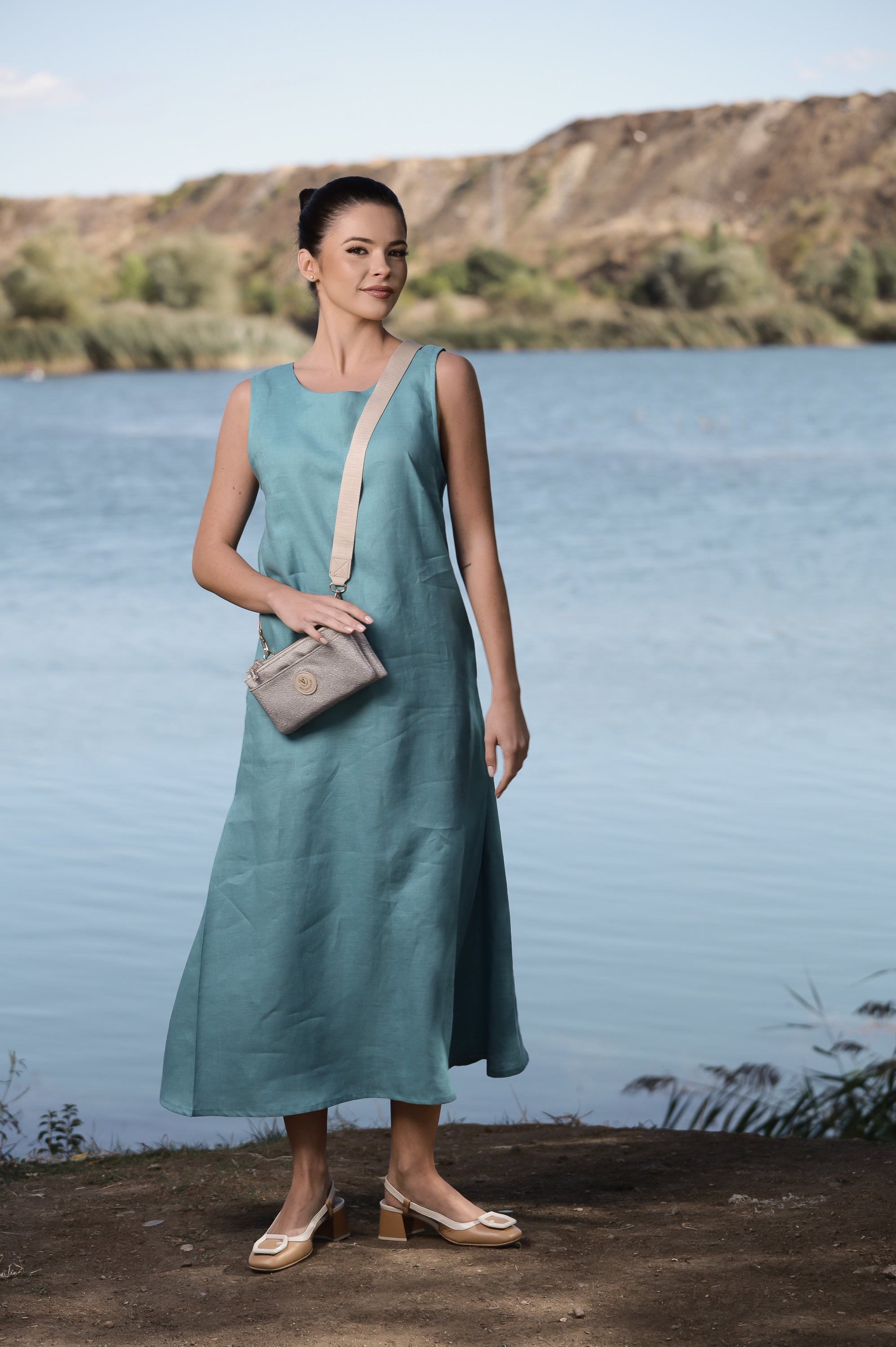 Dusty Blue Linen Midi Dress – Sleeveless Everyday Summer Dress