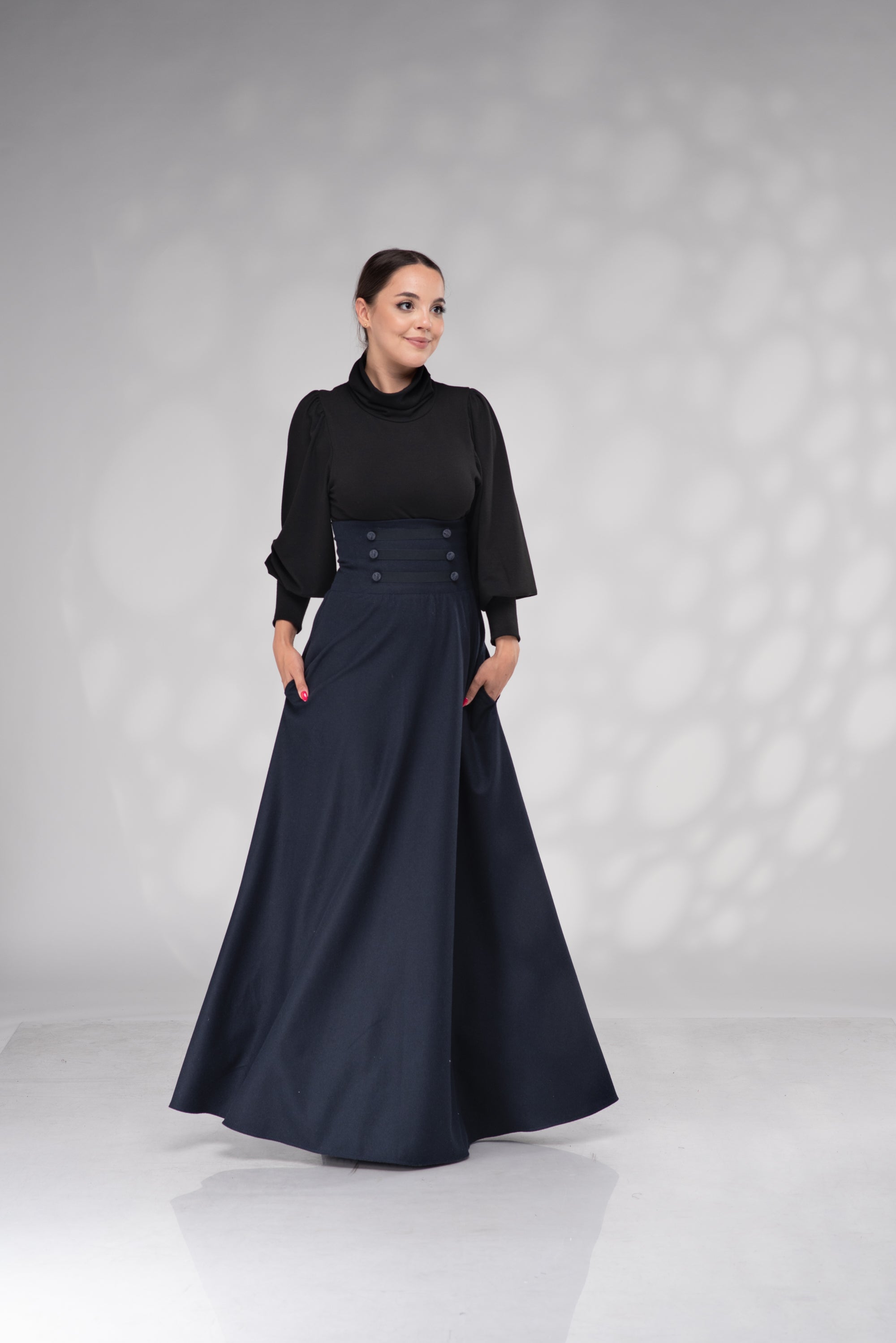High Waist Maxi Skirt – Elegant Full Length Skirt with Pockets