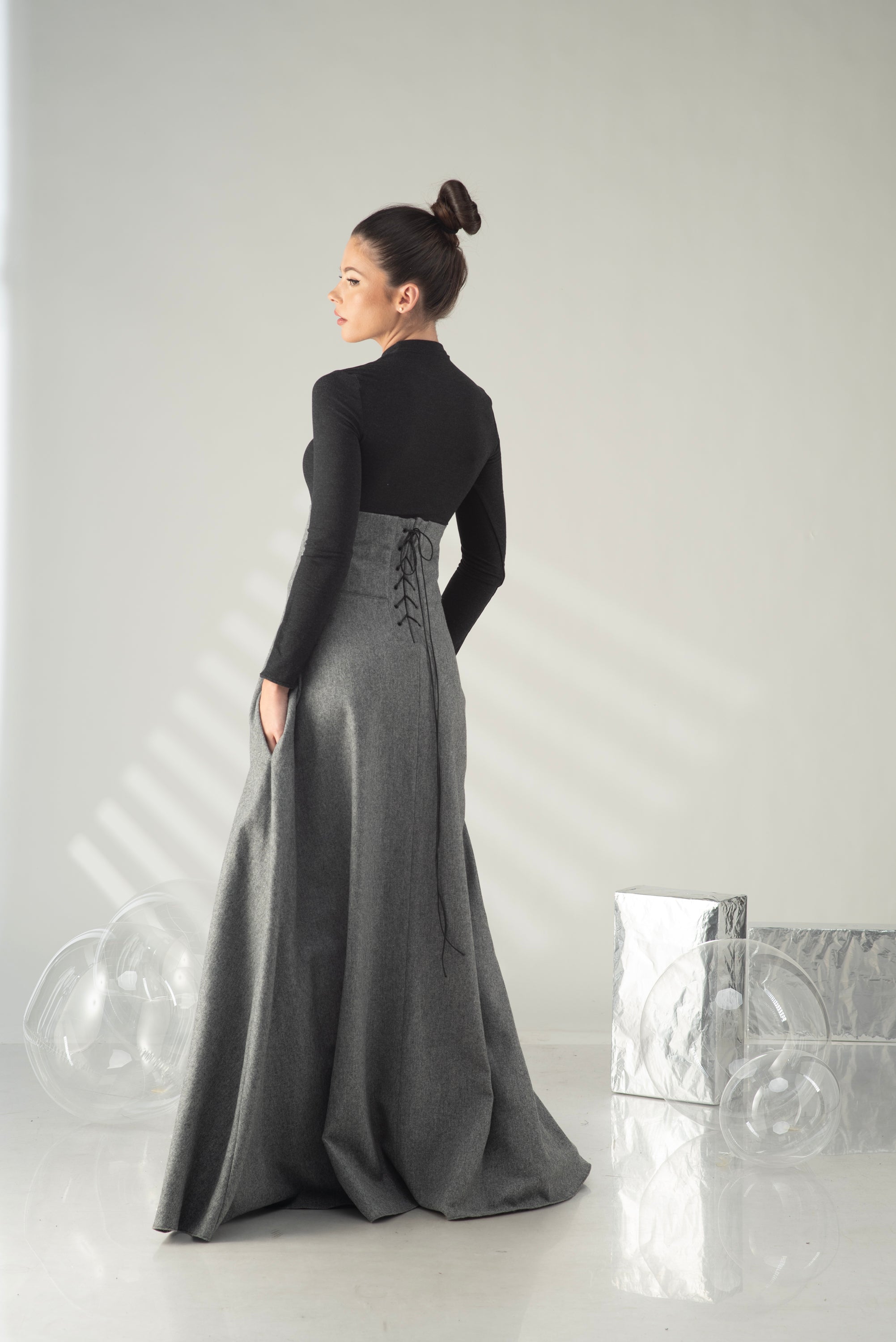 High Waist Sculptural Maxi Skirt – Architectural Elegance