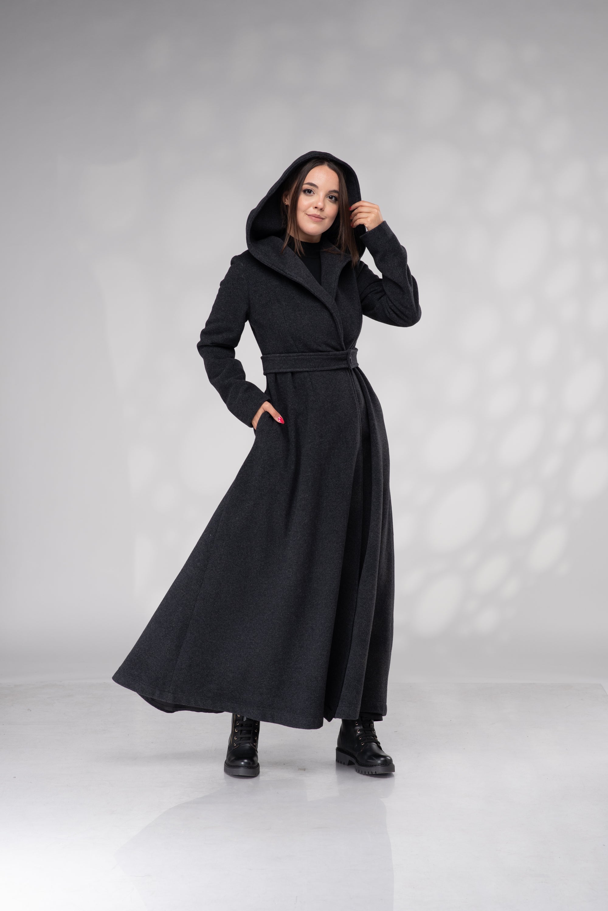 Hooded Maxi Wool Coat – Elegant Full Length Winter Coat