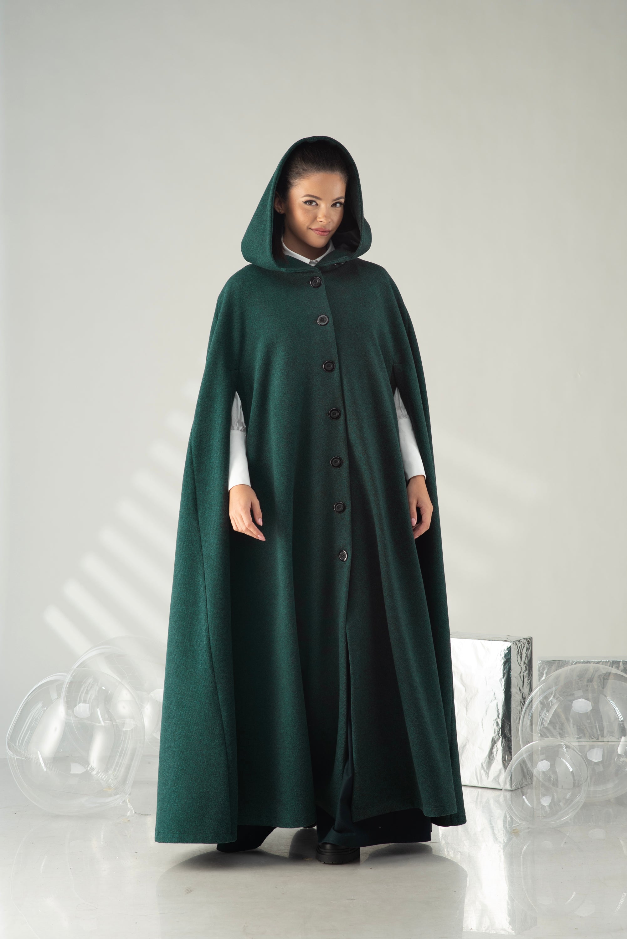 Hooded Wool Cape Coat – Dramatic Full Length Winter Cape