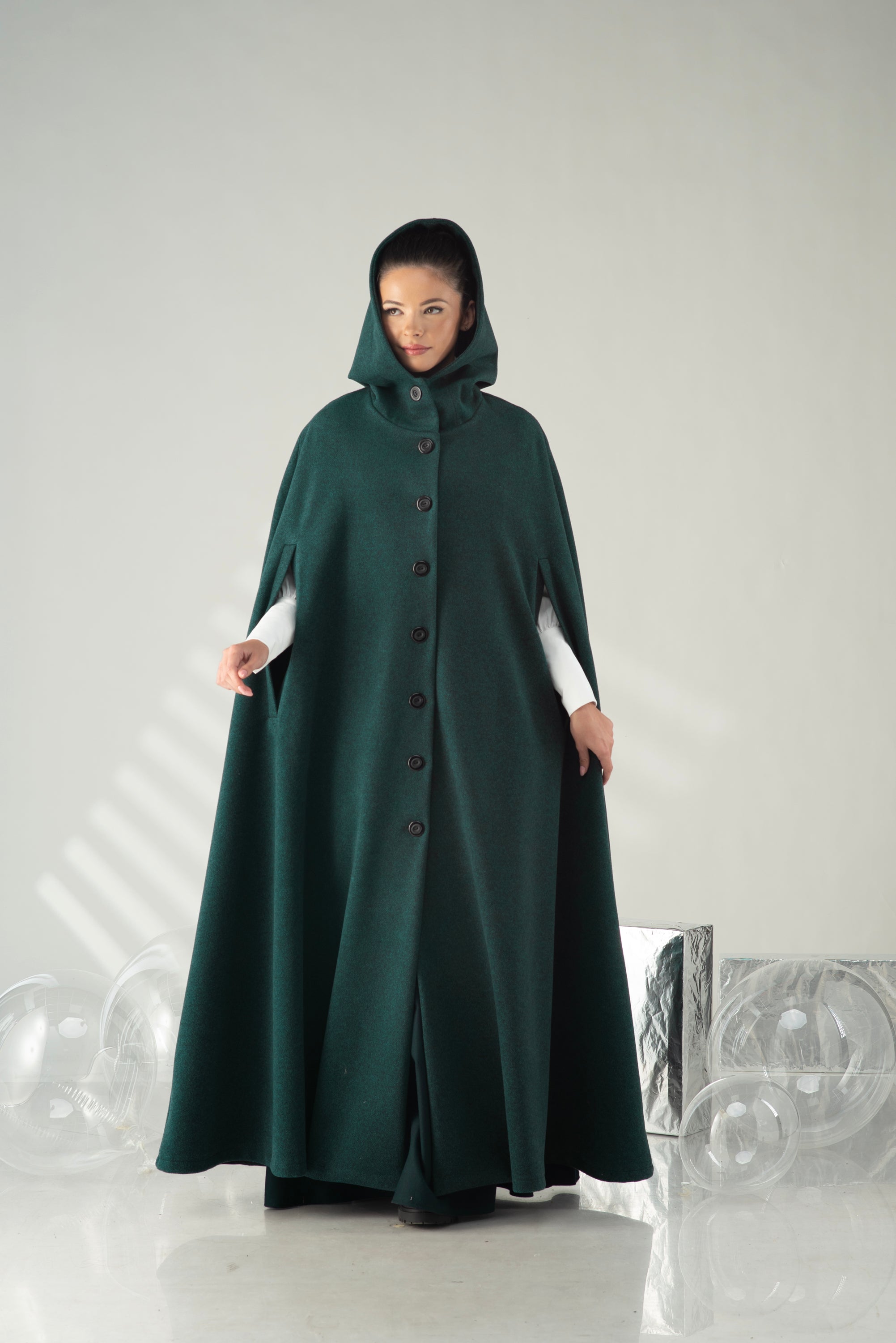 Hooded Wool Cape Coat – Dramatic Full Length Winter Cape