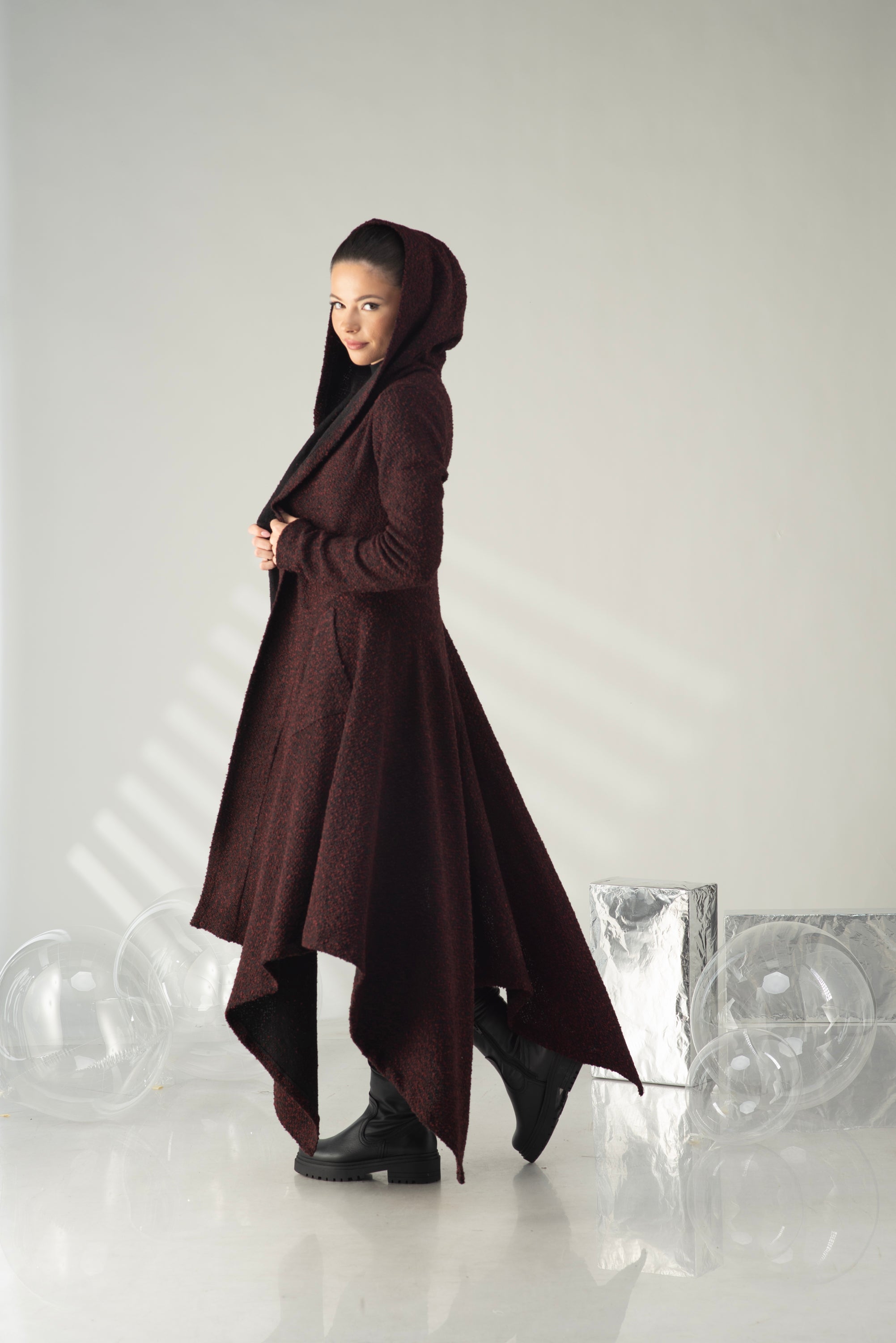Hooded Wool Coat – Dramatic Asymmetrical Designer Outerwear