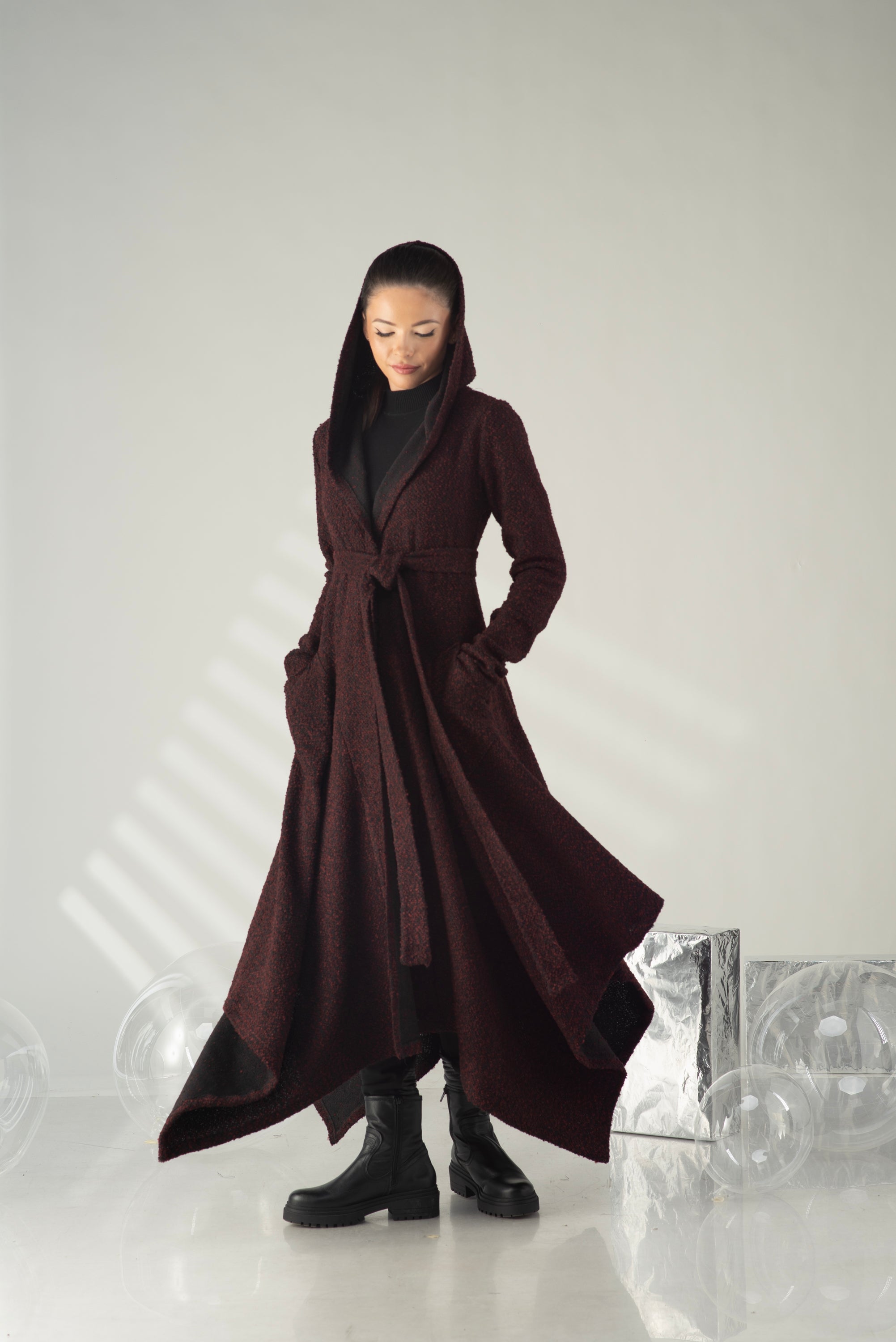 Hooded Wool Coat – Dramatic Asymmetrical Designer Outerwear