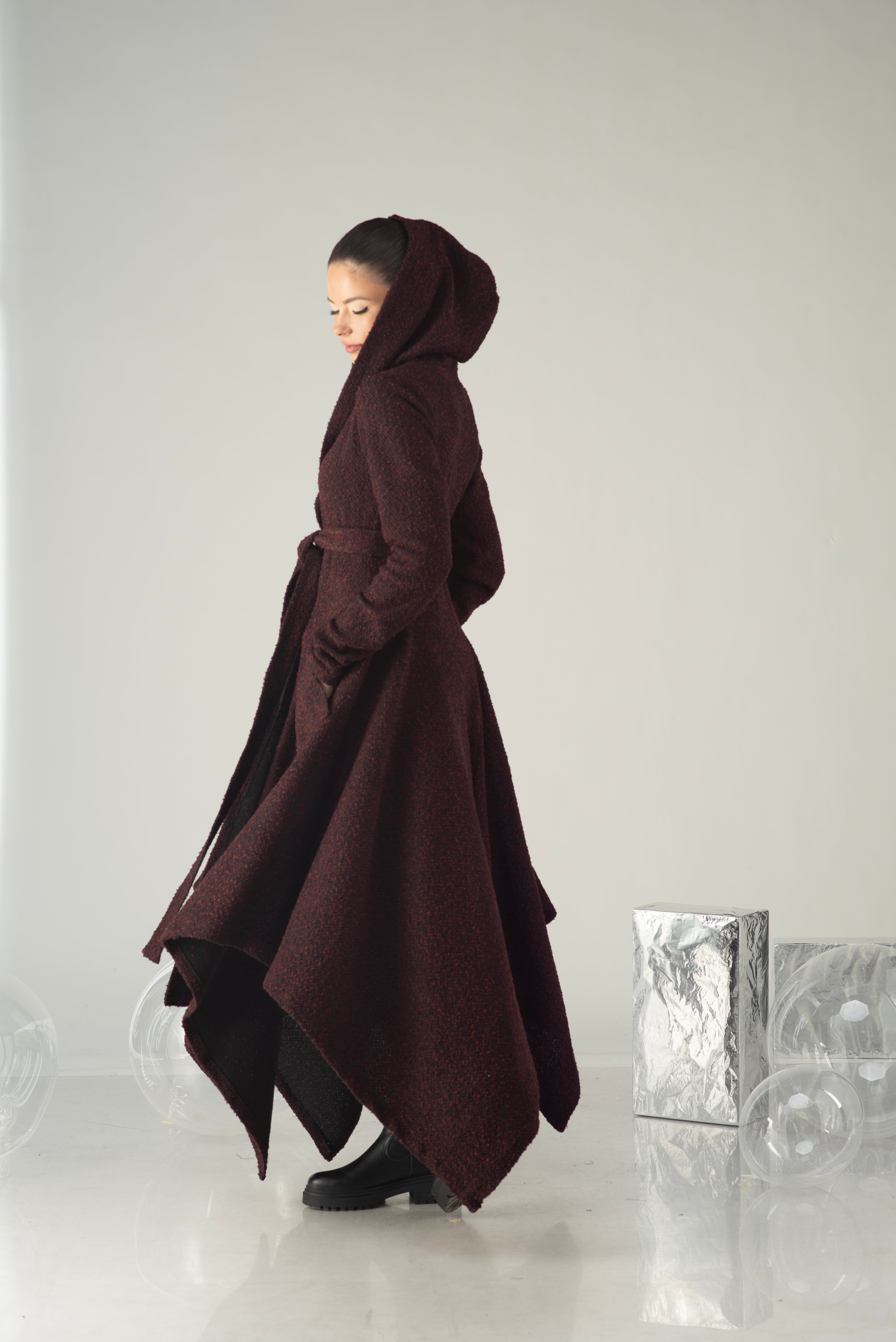 Hooded Wool Coat – Dramatic Asymmetrical Designer Outerwear