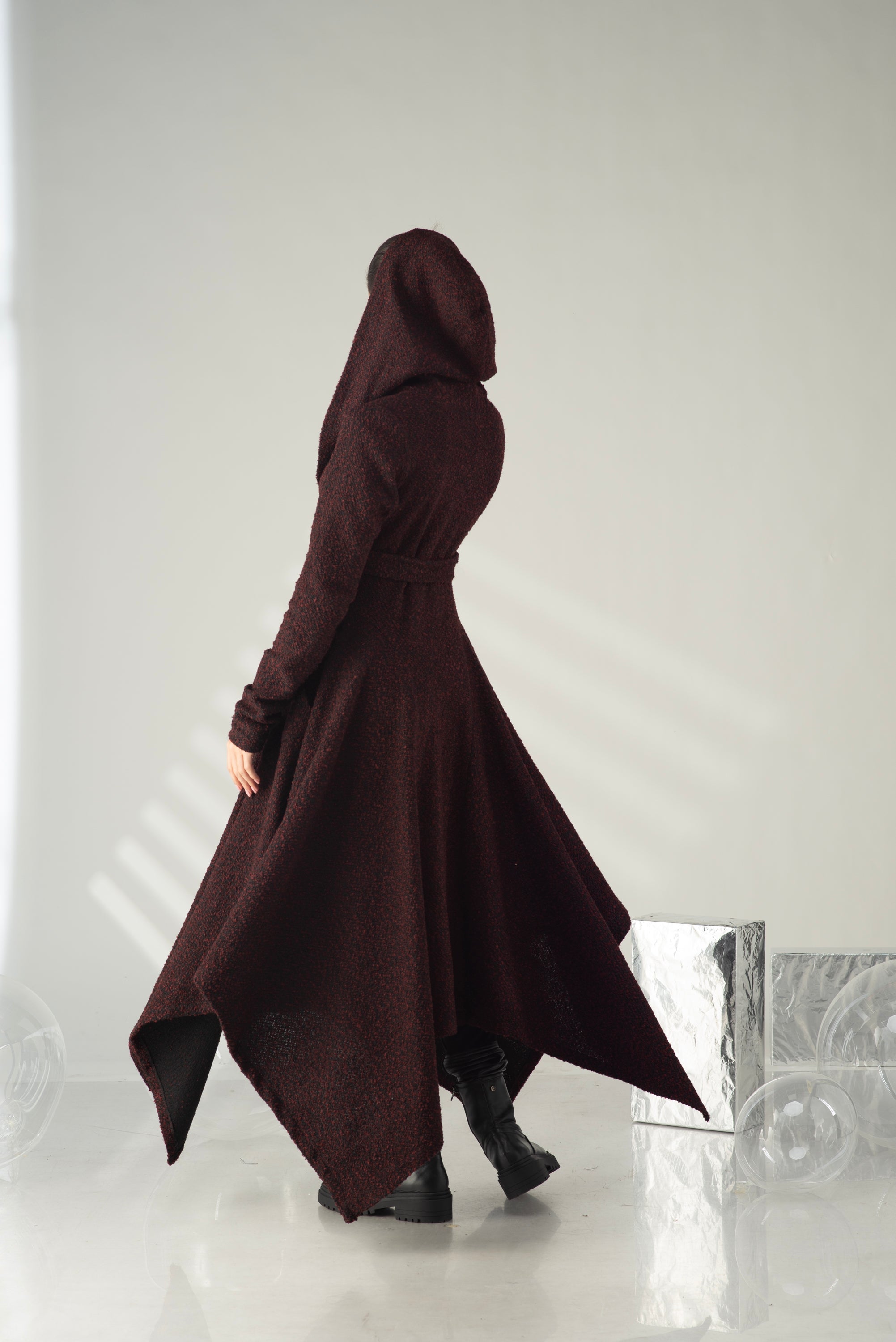 Hooded Wool Coat – Dramatic Asymmetrical Designer Outerwear