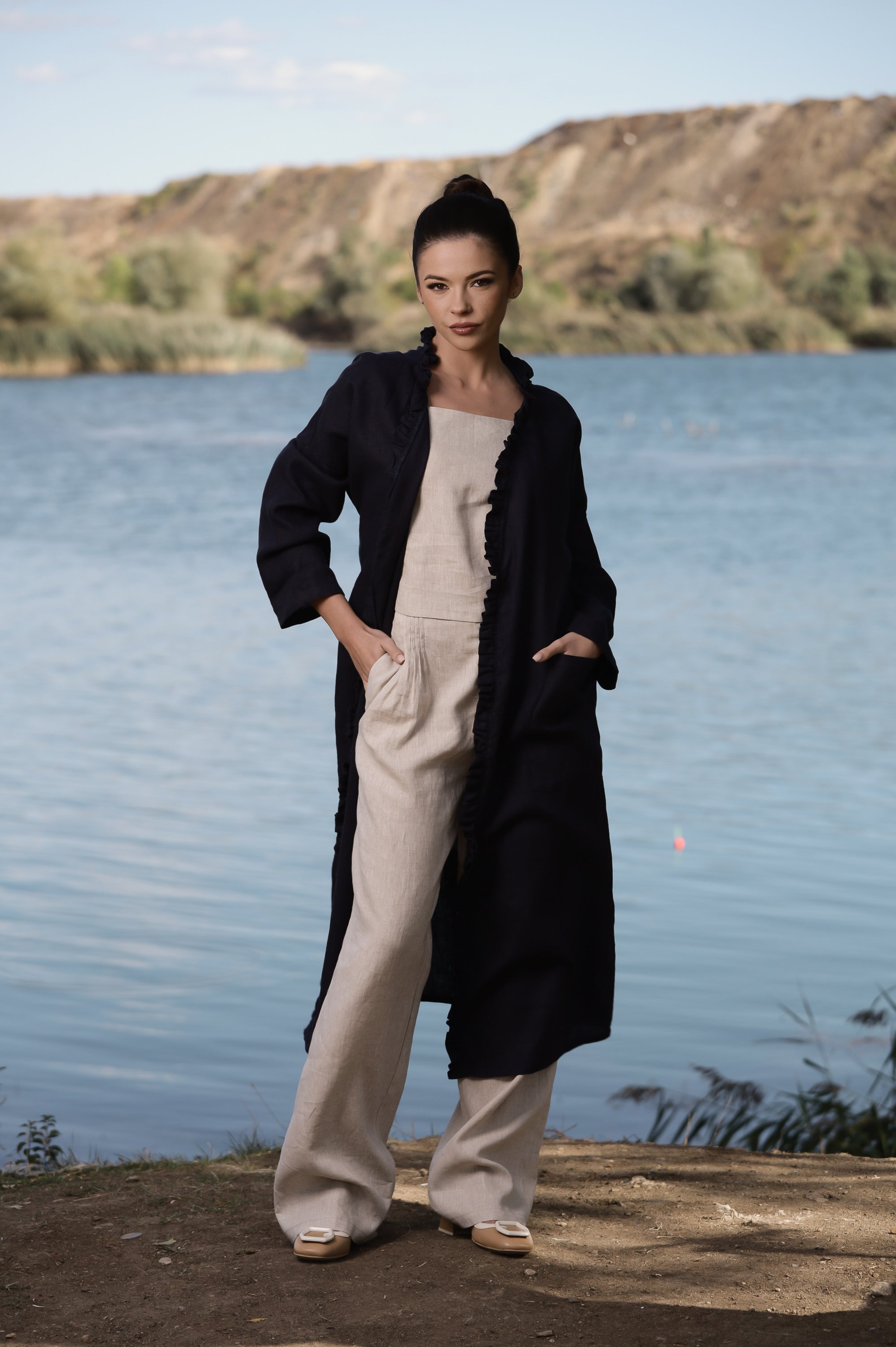 Linen Robe Jacket – Long Lightweight Layer with Belt and Pockets