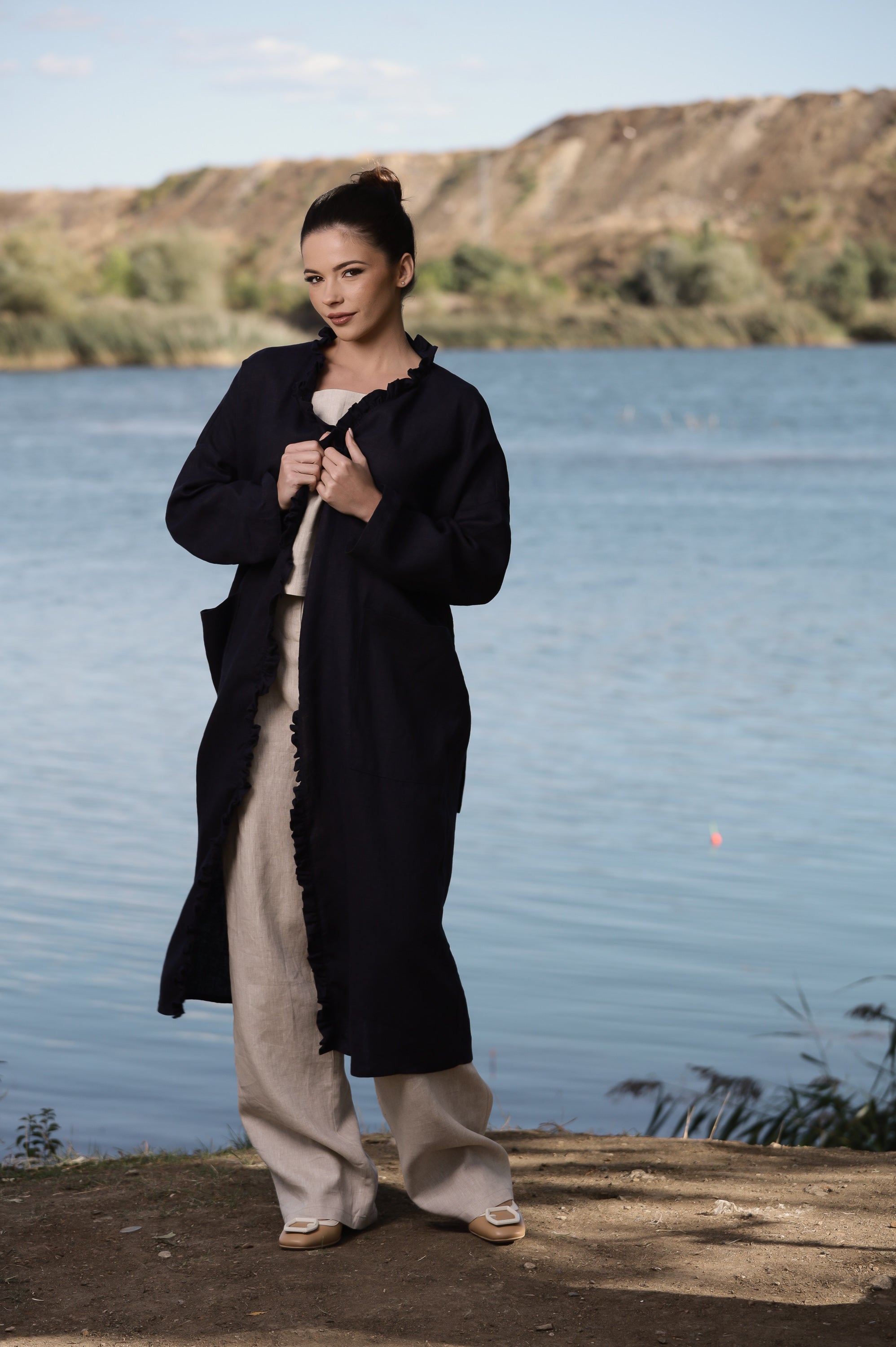 Linen Robe Jacket – Long Lightweight Layer with Belt and Pockets