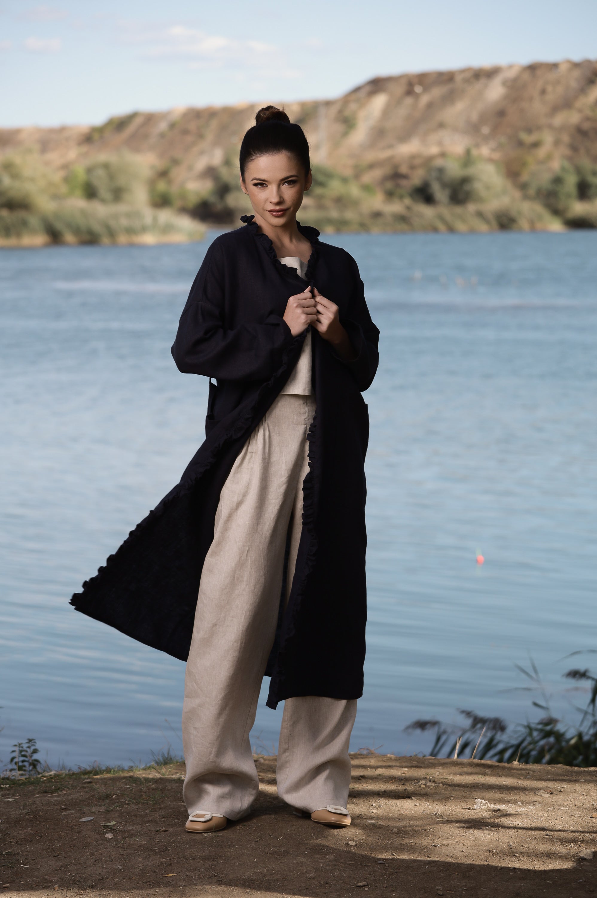 Linen Robe Jacket – Long Lightweight Layer with Belt and Pockets
