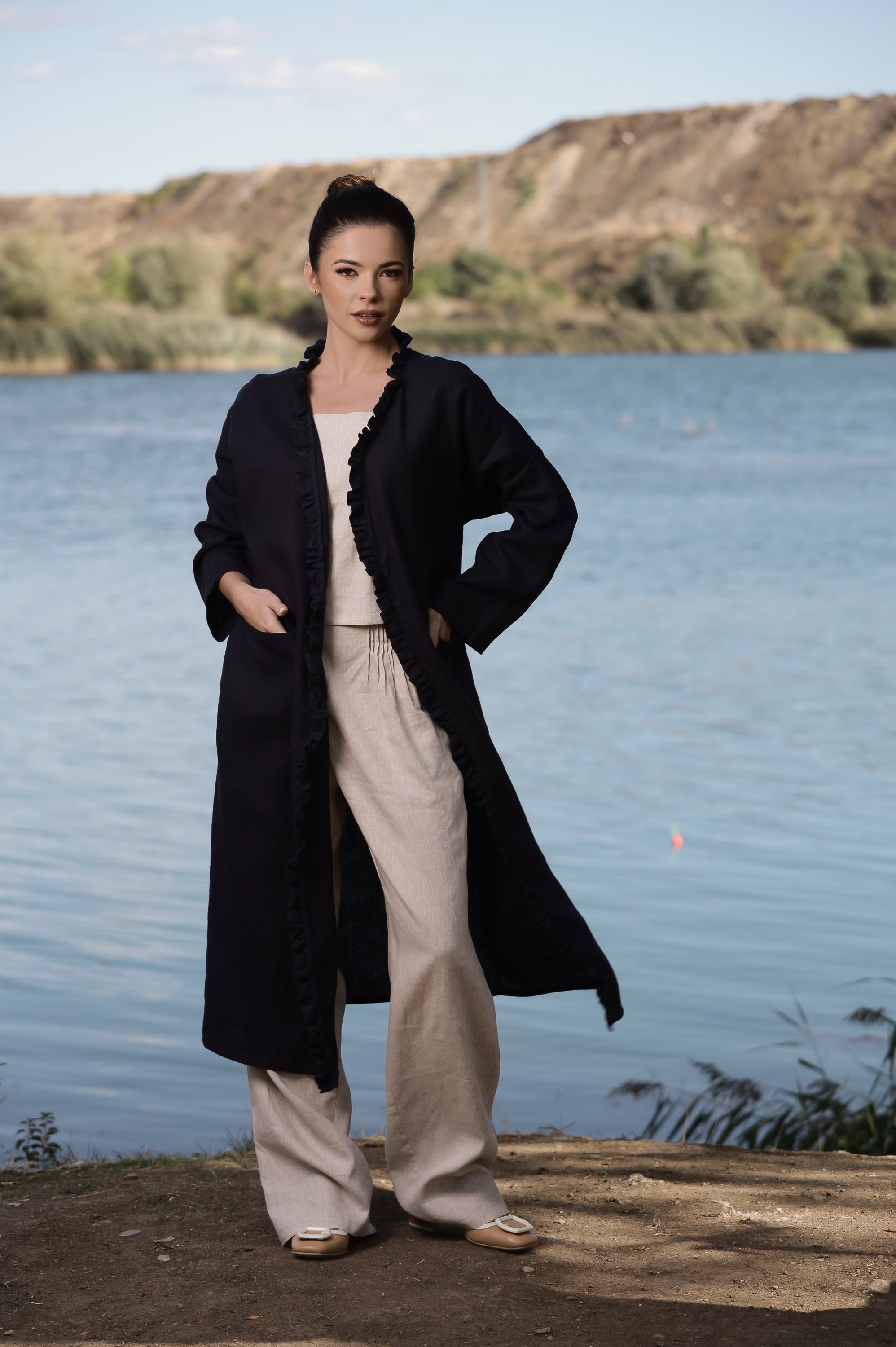 Linen Robe Jacket – Long Lightweight Layer with Belt and Pockets