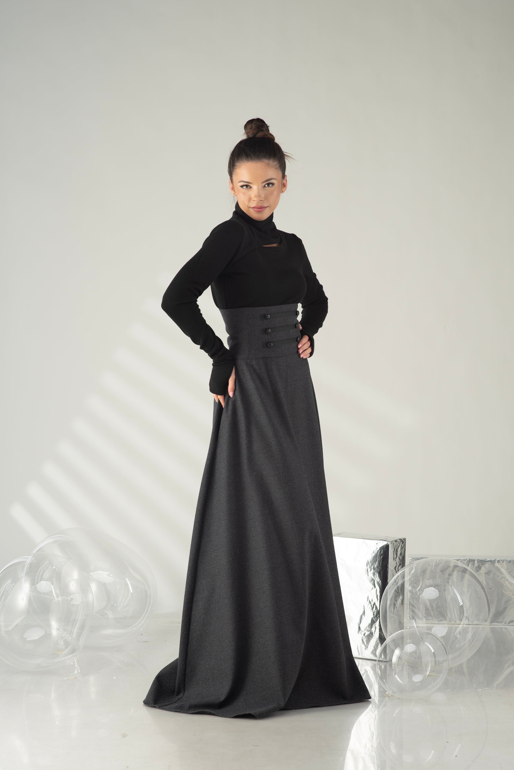 Long A-Line Skirt – Structured High Waist Designer Skirt