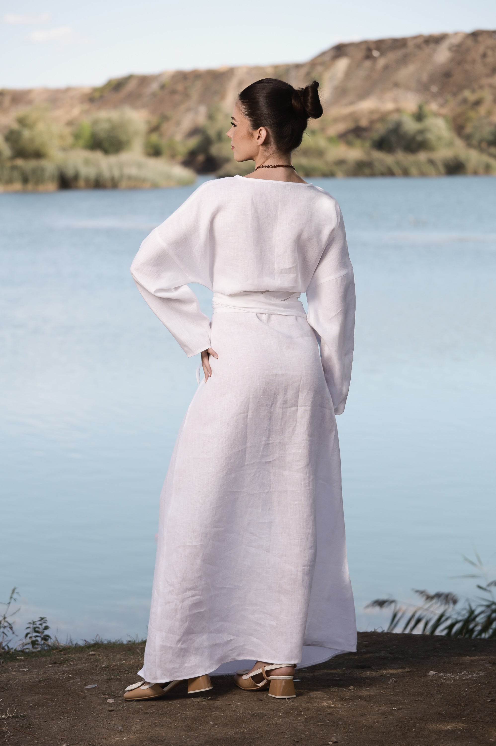 Minimalist Linen Dress - Relaxed Fit Maxi Dress with Tie Waist