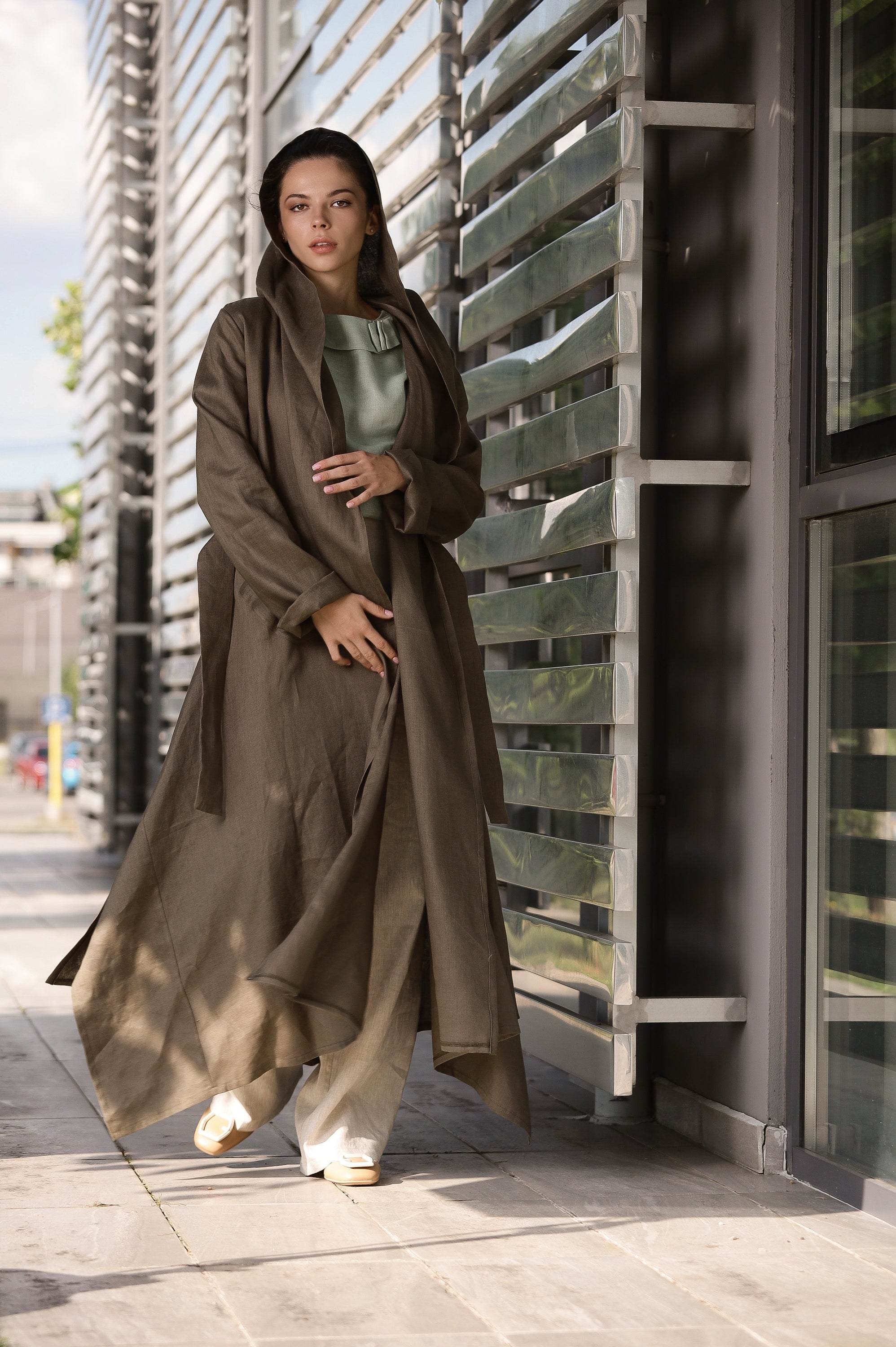 Organic Linen Jacket with Hoodie