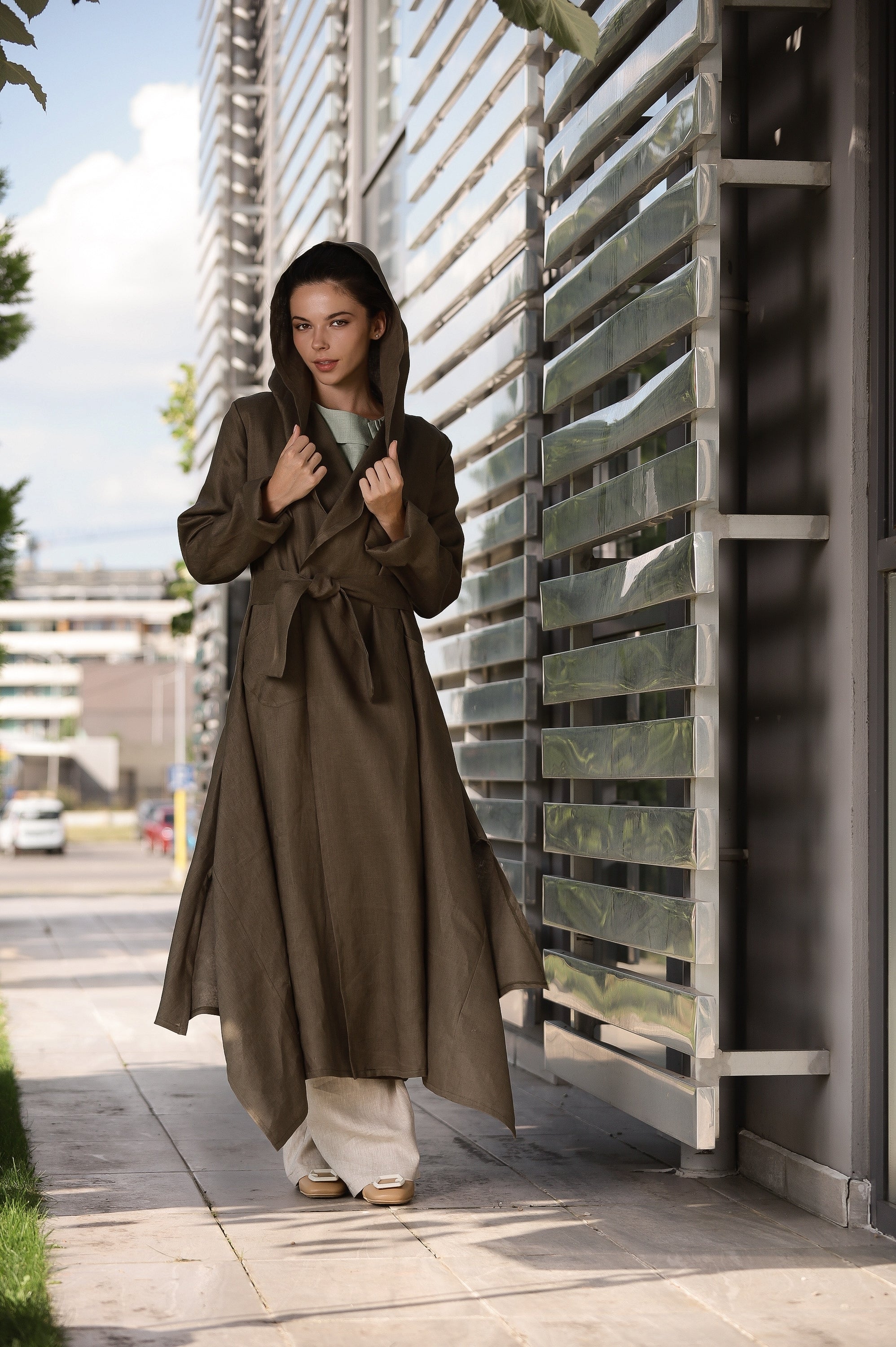 Organic Linen Jacket with Hoodie