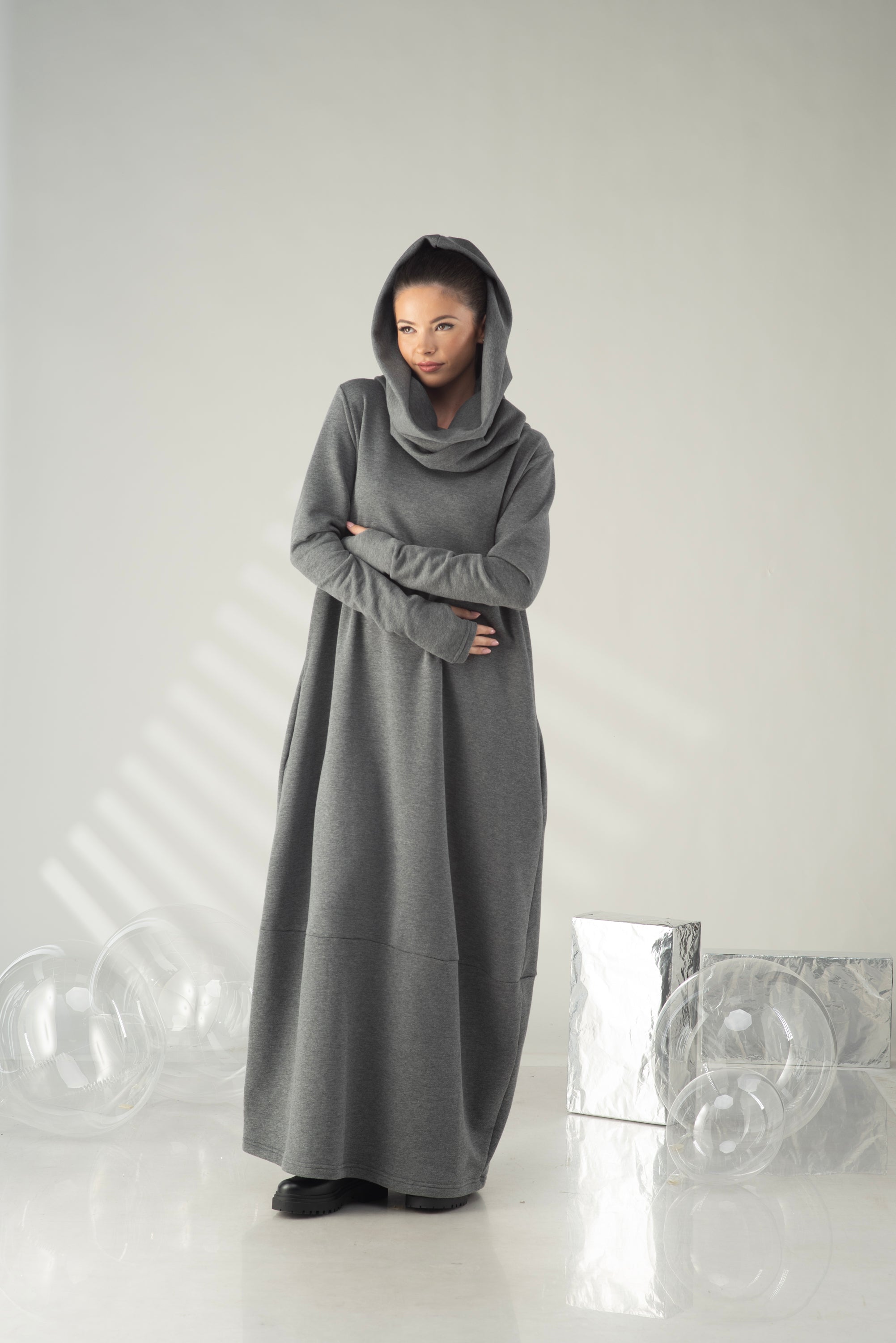Oversized Hooded Maxi Dress – Winter Cocoon Dress