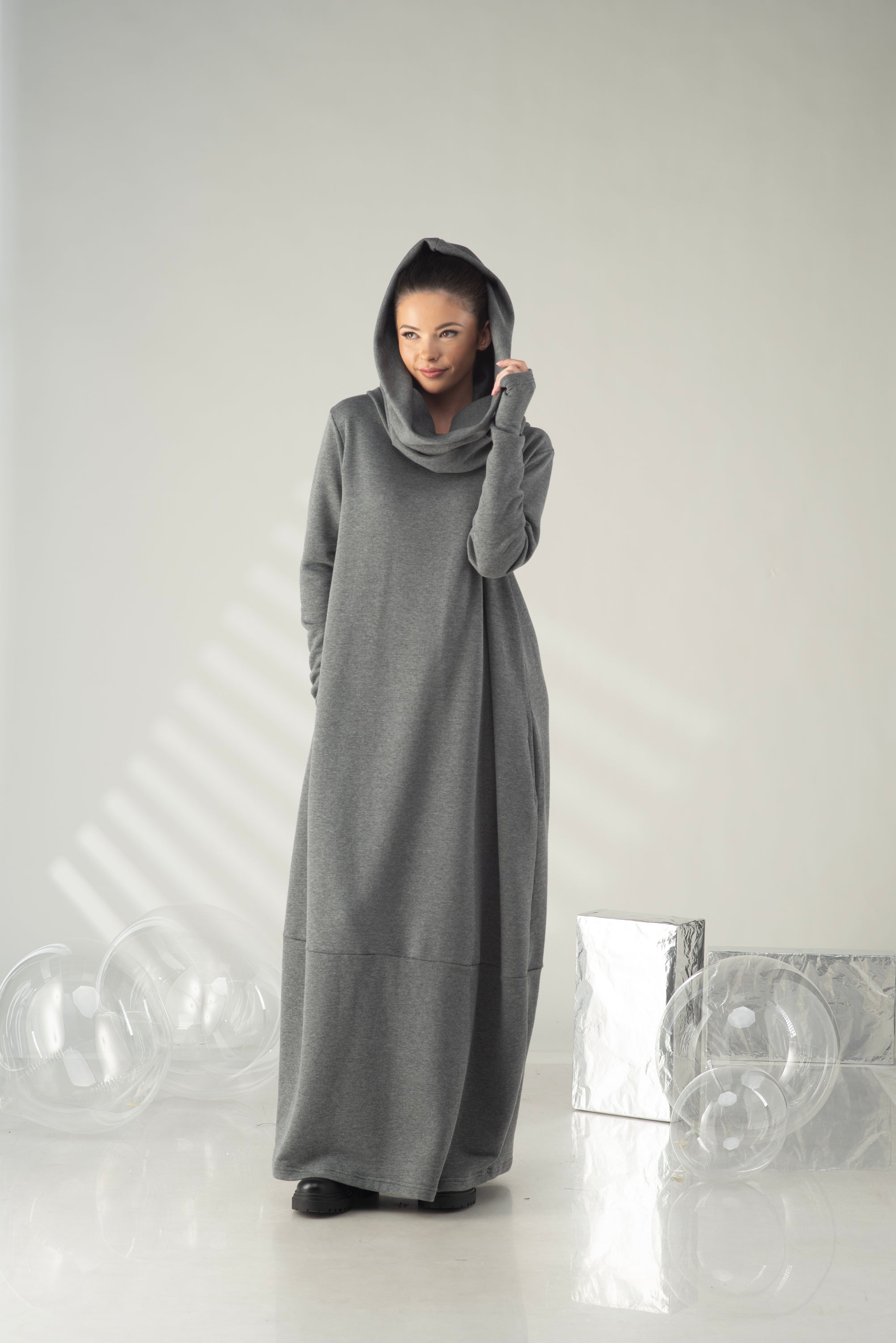Oversized Hooded Maxi Dress – Winter Cocoon Dress