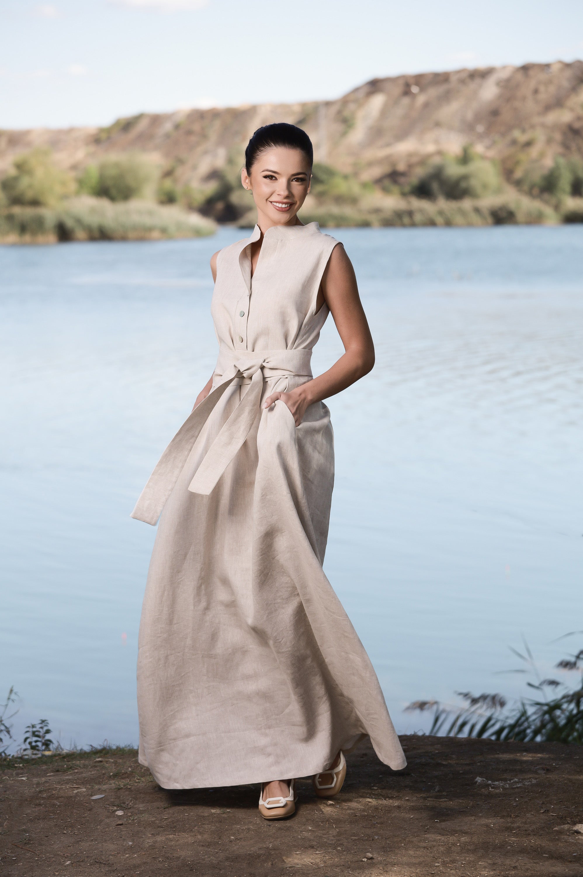 Sleeveless Organic Linen Maxi Dress