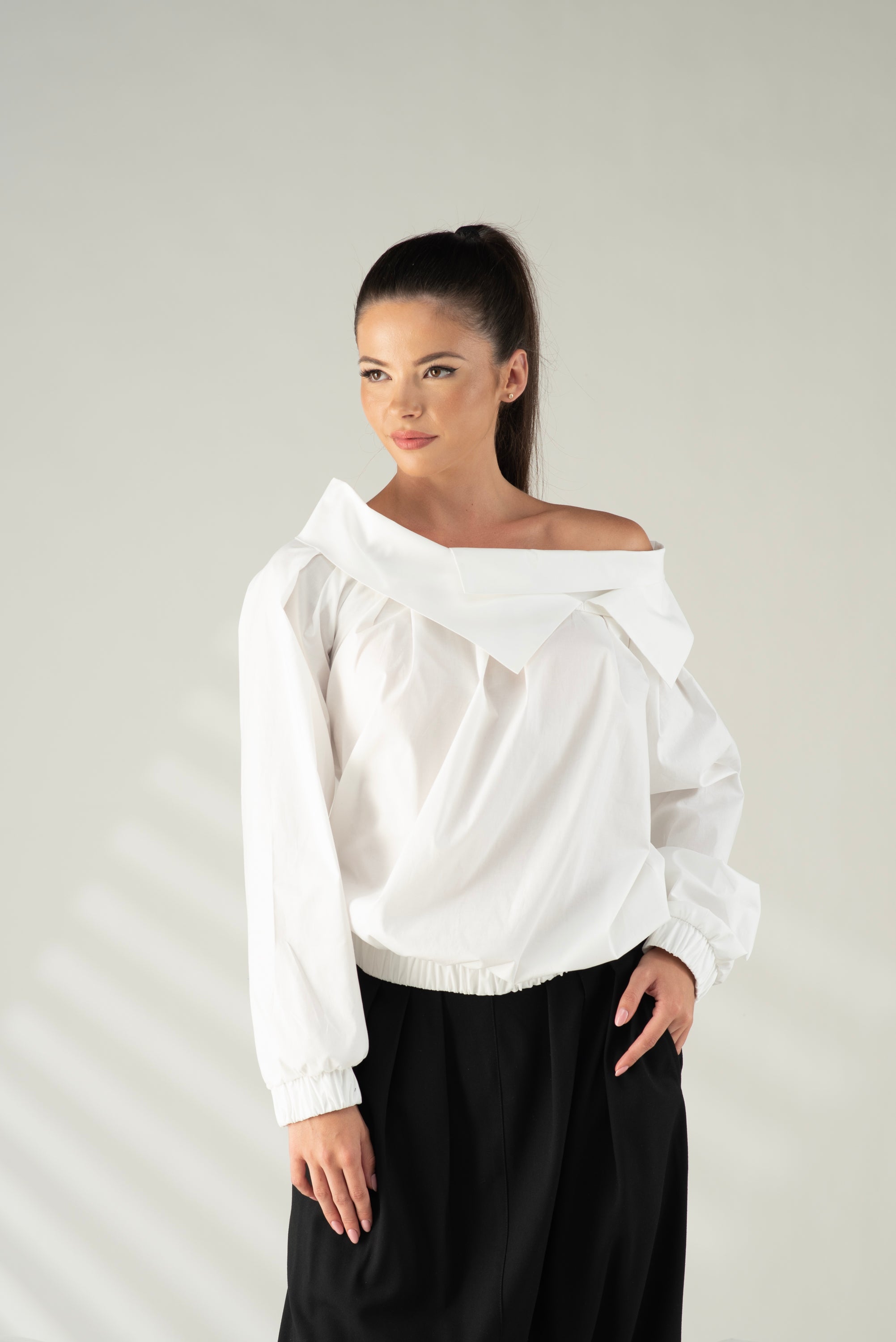 White Off Shoulder Blouse – Architectural Cotton Statement Top