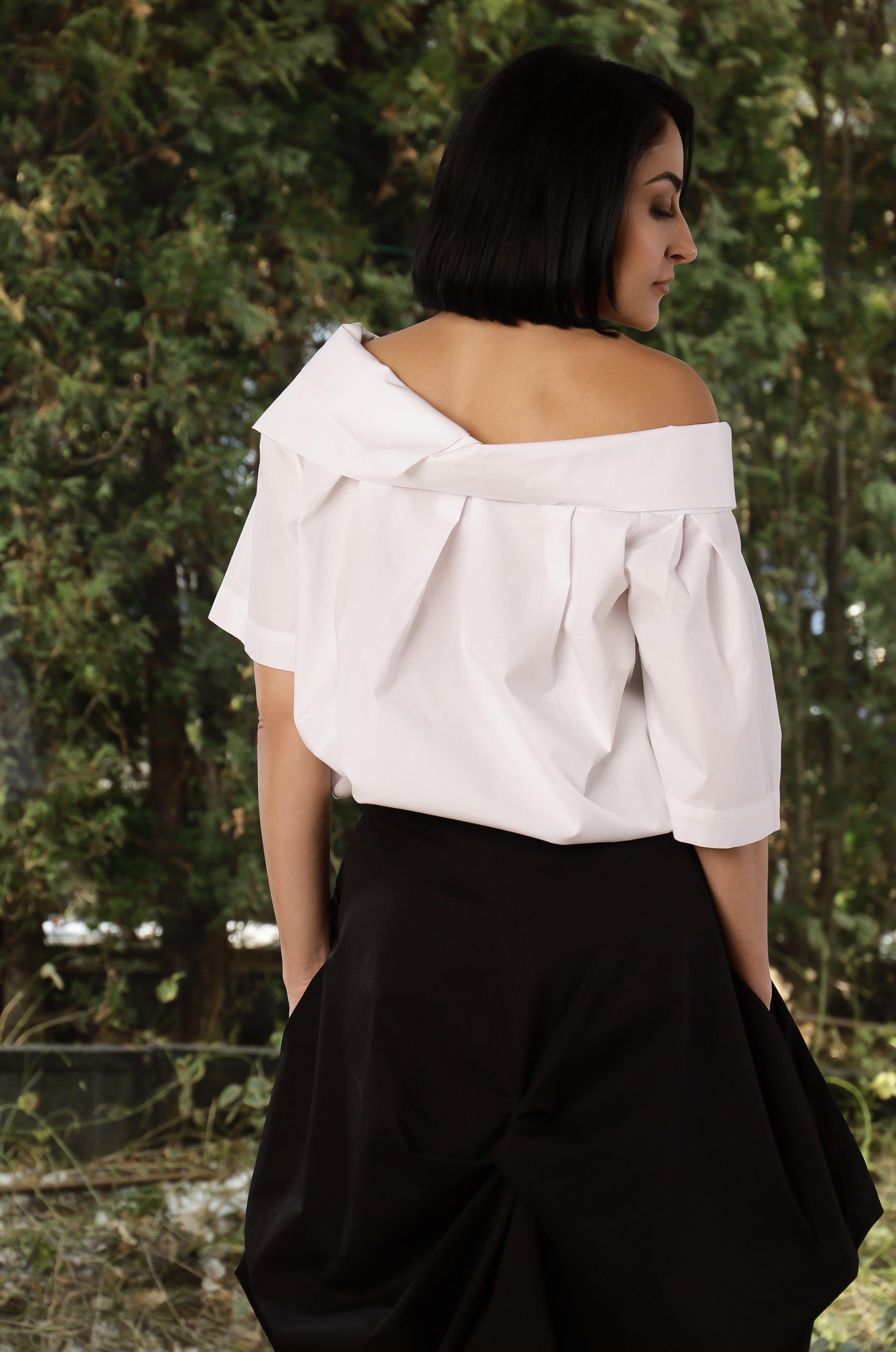 White Off Shoulder Blouse – Minimalist Oversized Statement Top