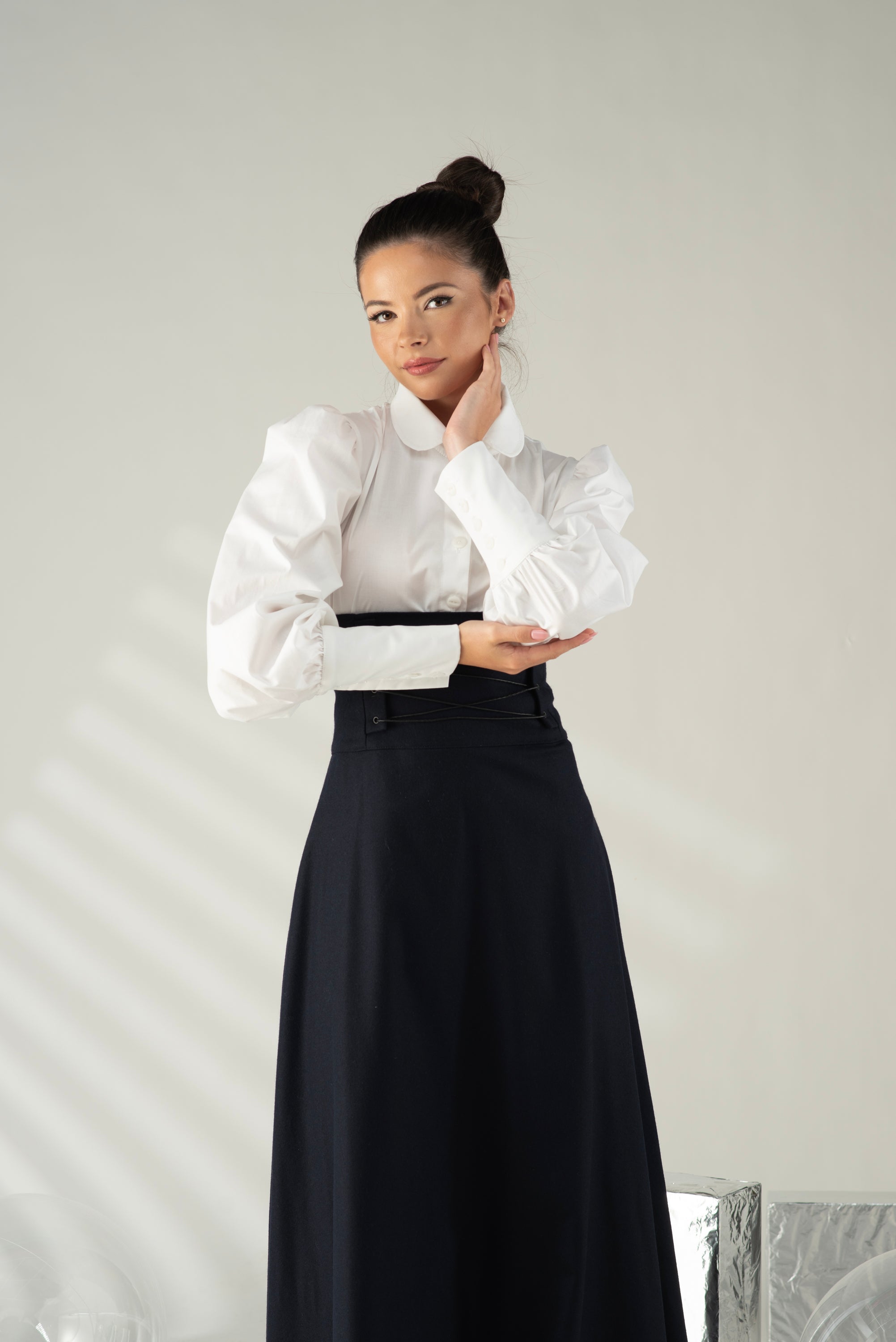White Puff Sleeve Blouse – Elegant Statement Cotton Shirt