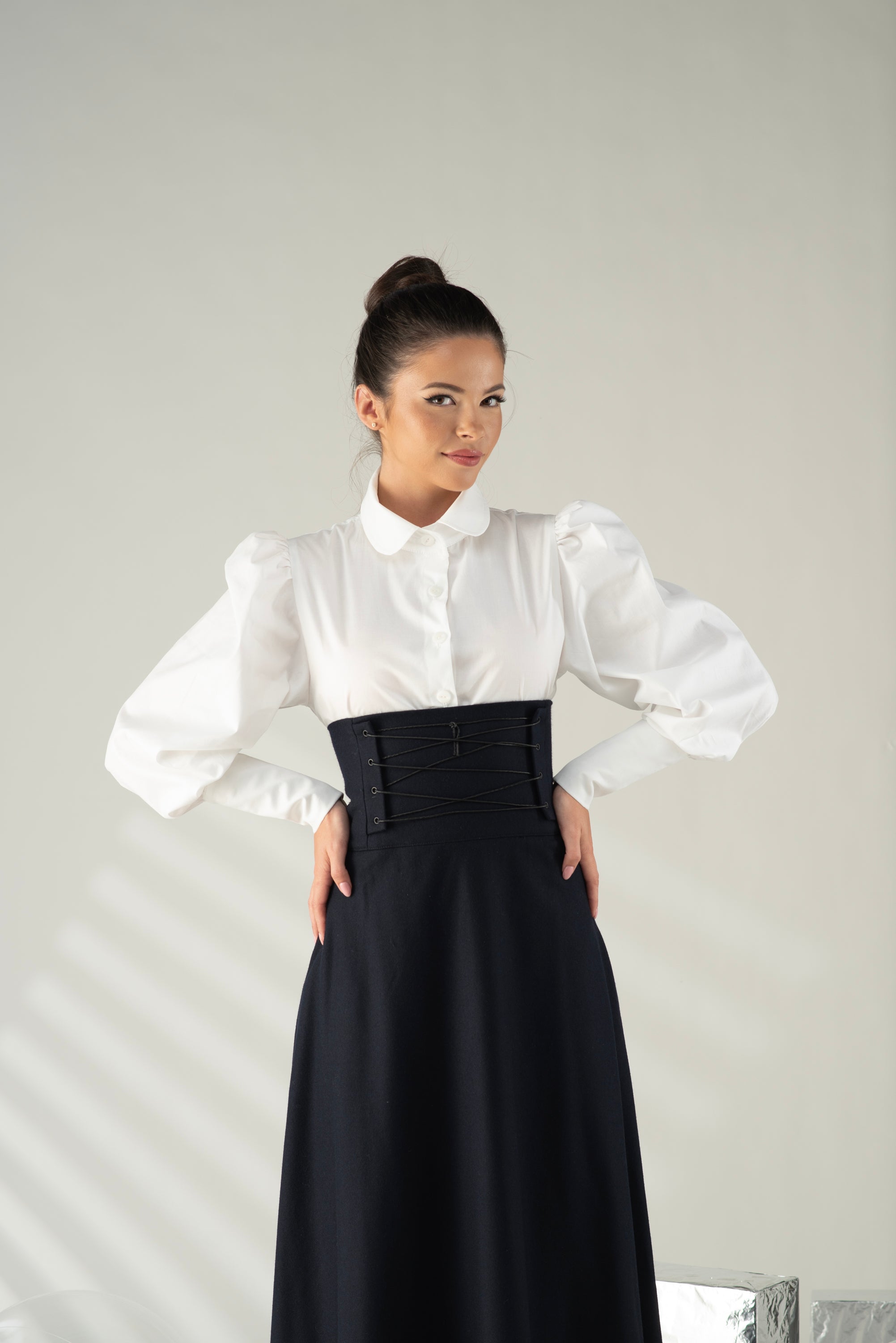 White Puff Sleeve Blouse – Elegant Statement Cotton Shirt
