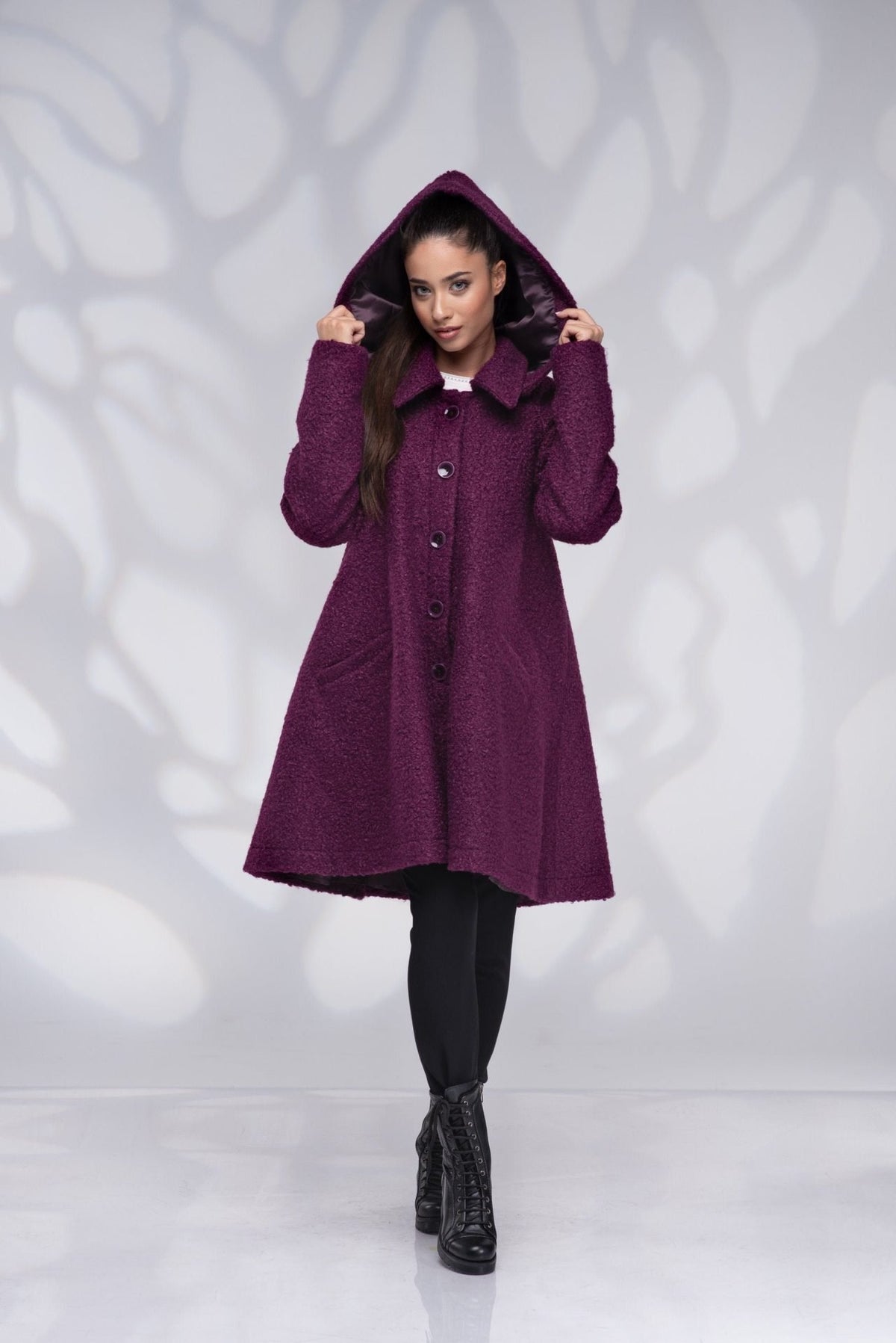 Wool Hooded Winter Swing Coat with Lining