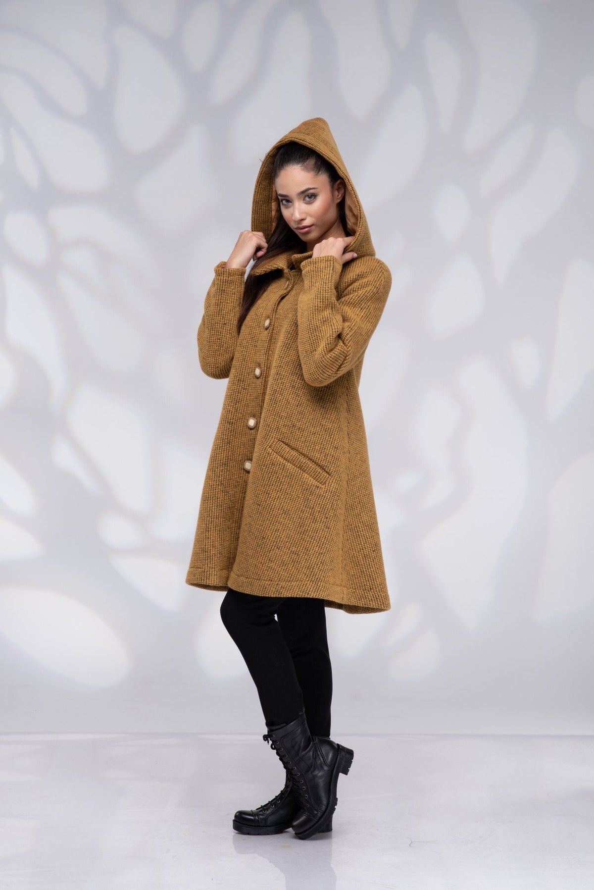Wool Hooded Winter Swing Coat with Lining