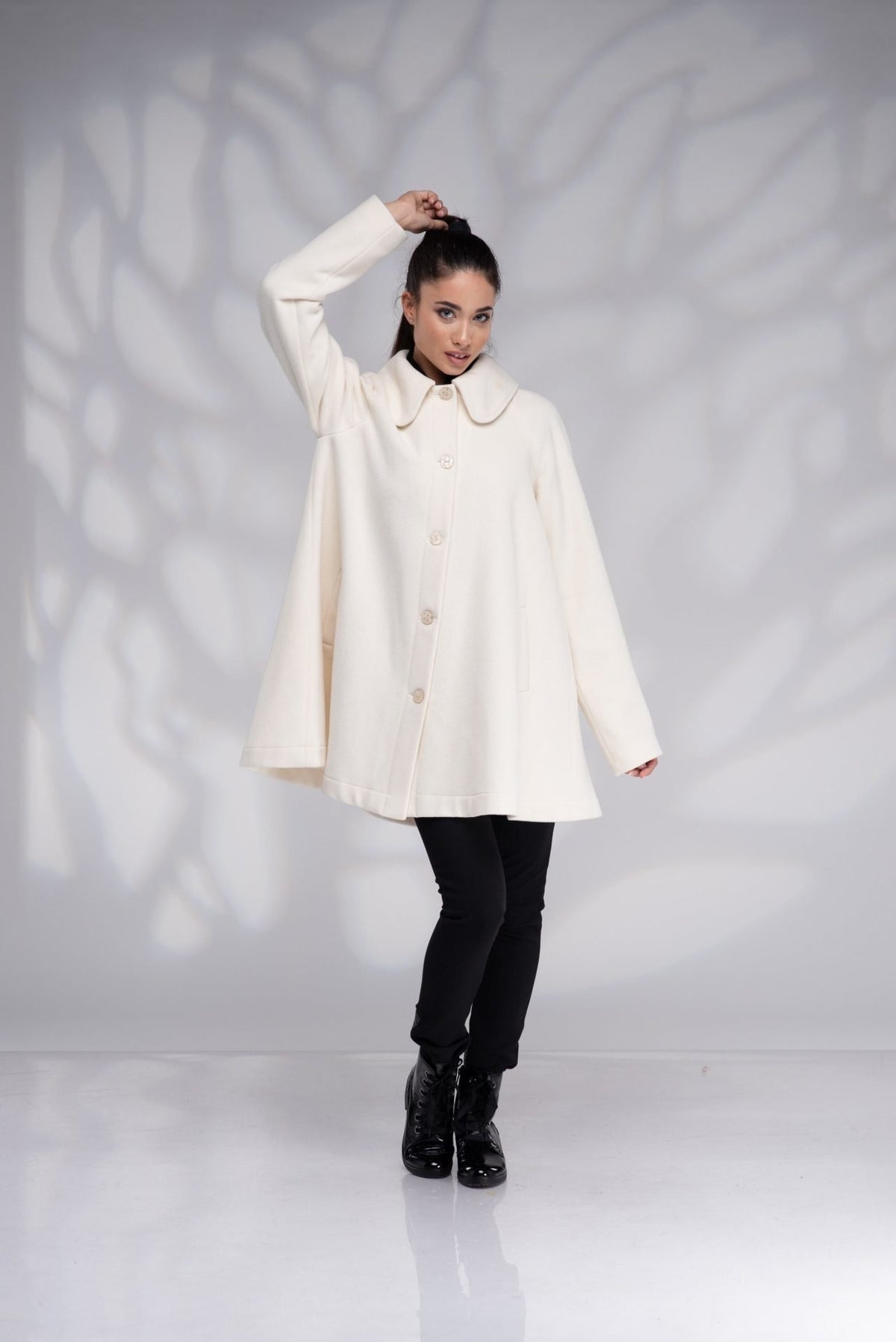 Wool Swing Coat Winter Plus Size White with Lining