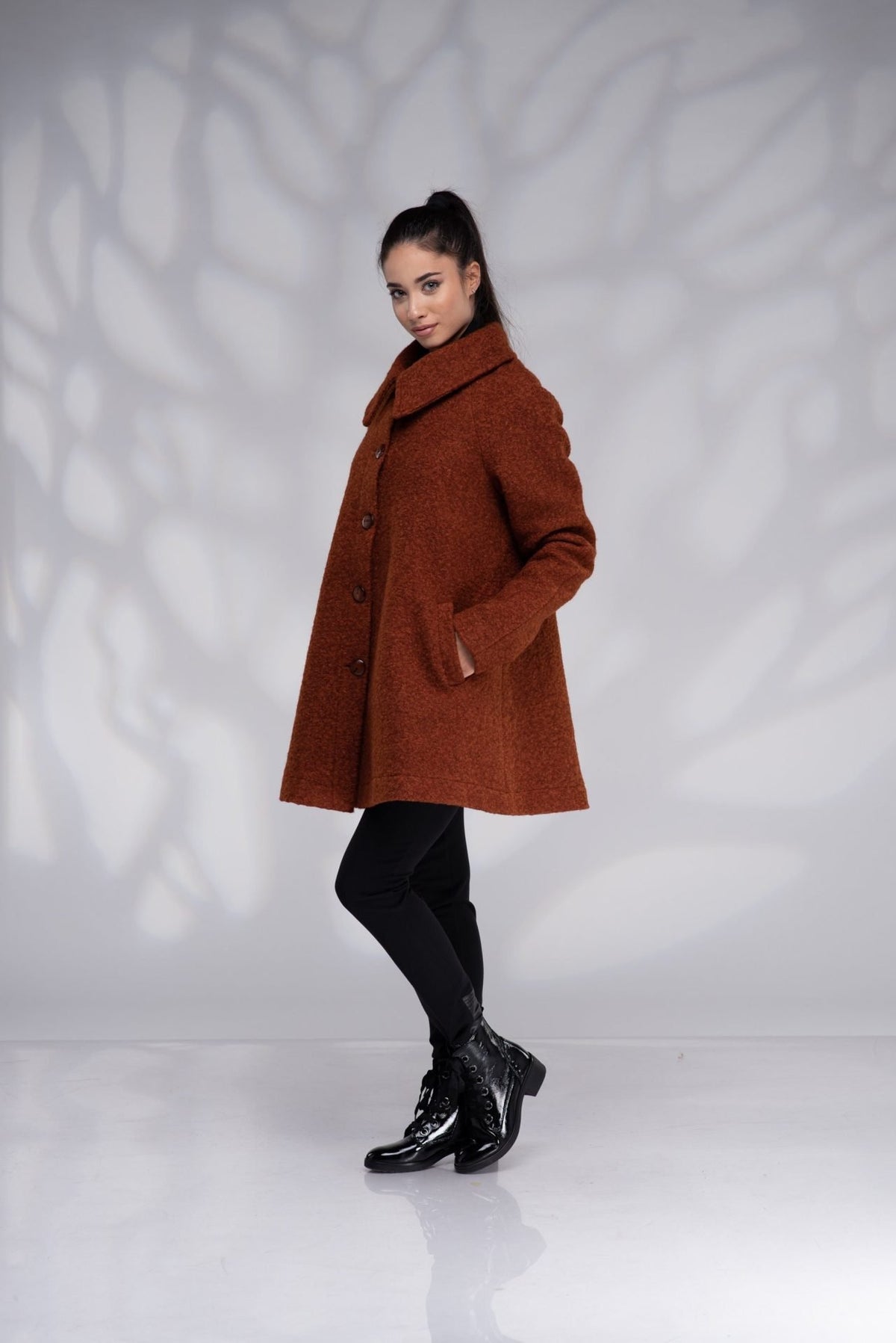 Wool Swing Plus Size Short A-Line Burnt Orange Coat