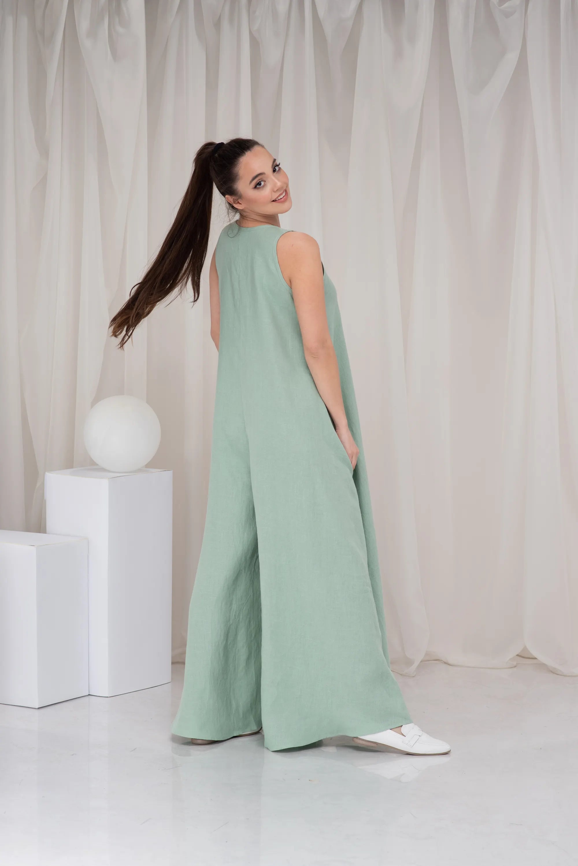 Linen Plus Size Maxi Wide Leg Oversized Palazzo Romper-Danellys-4.webp