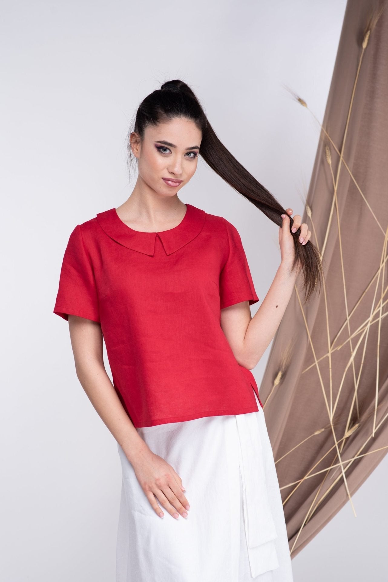 Linen Red Basic Blouse