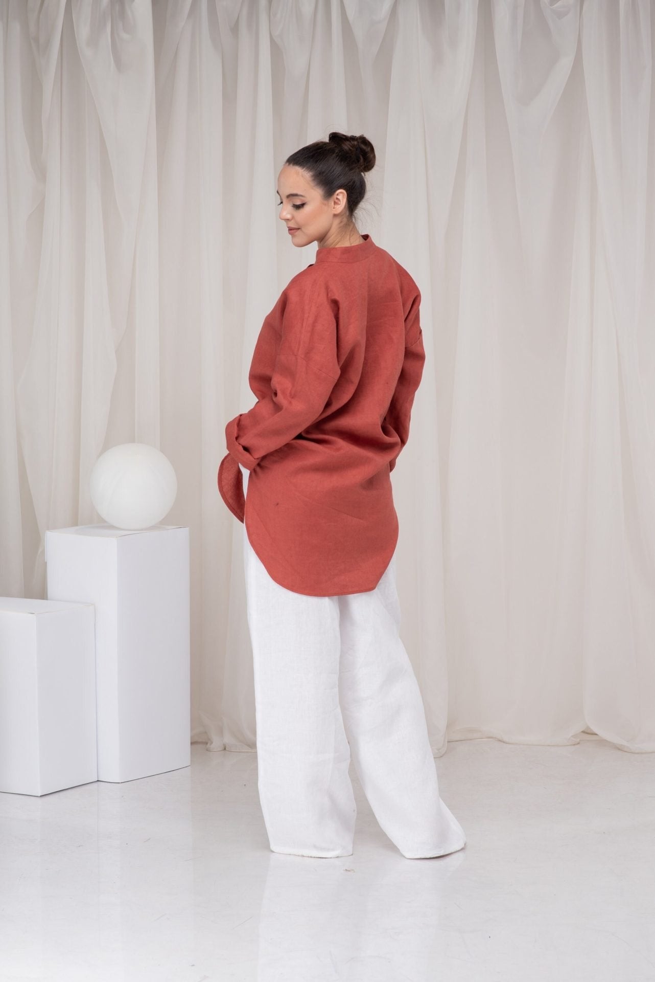 Linen Plus Size Loose Summer Burnt Orange Blouse