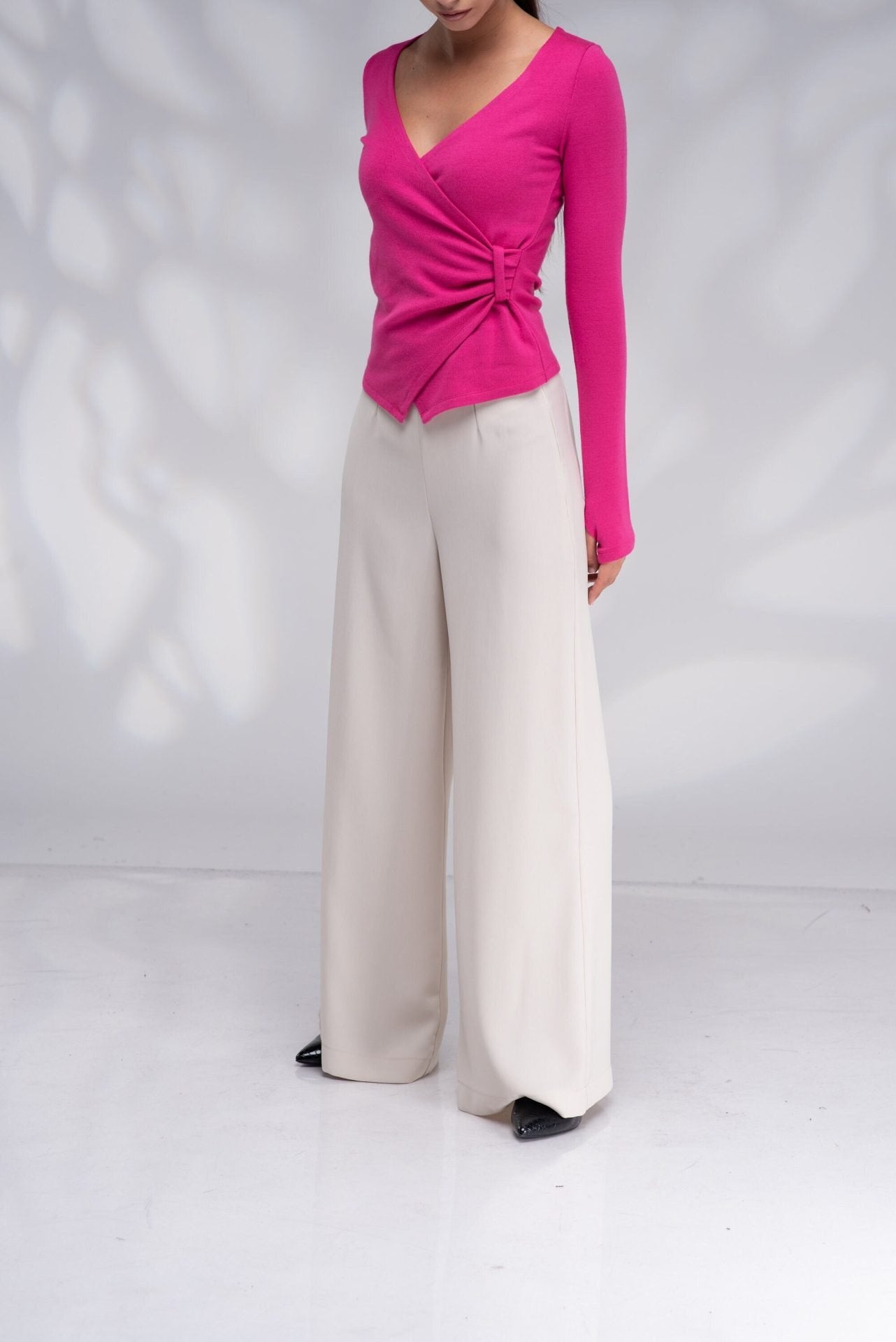 Wide Leg Palazzo High Waisted Flared Trousers with Side Zipper
