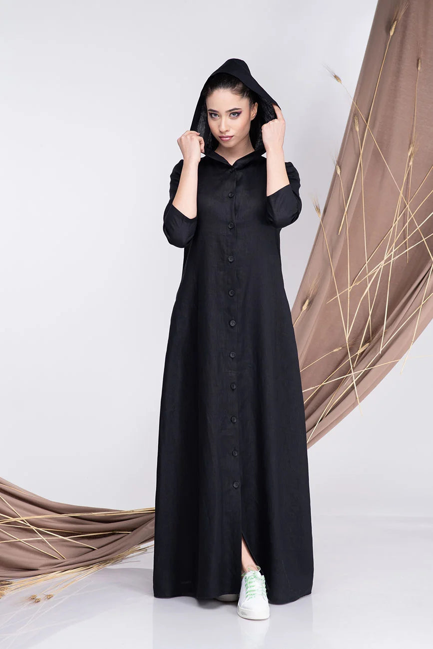 Hooded Linen Maxi Abaya Dress-Danellys.webp